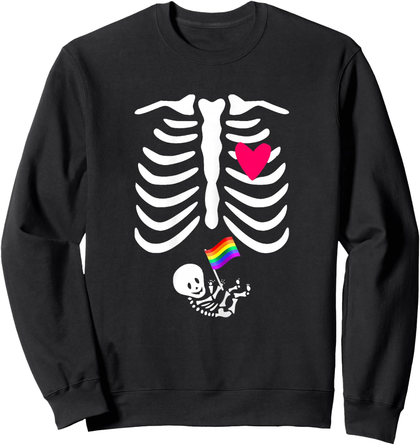 Halloween Lesbian Pregnancy Pride Baby Pregnant Skeleton Sweatshirt - Sweatshirt | Black