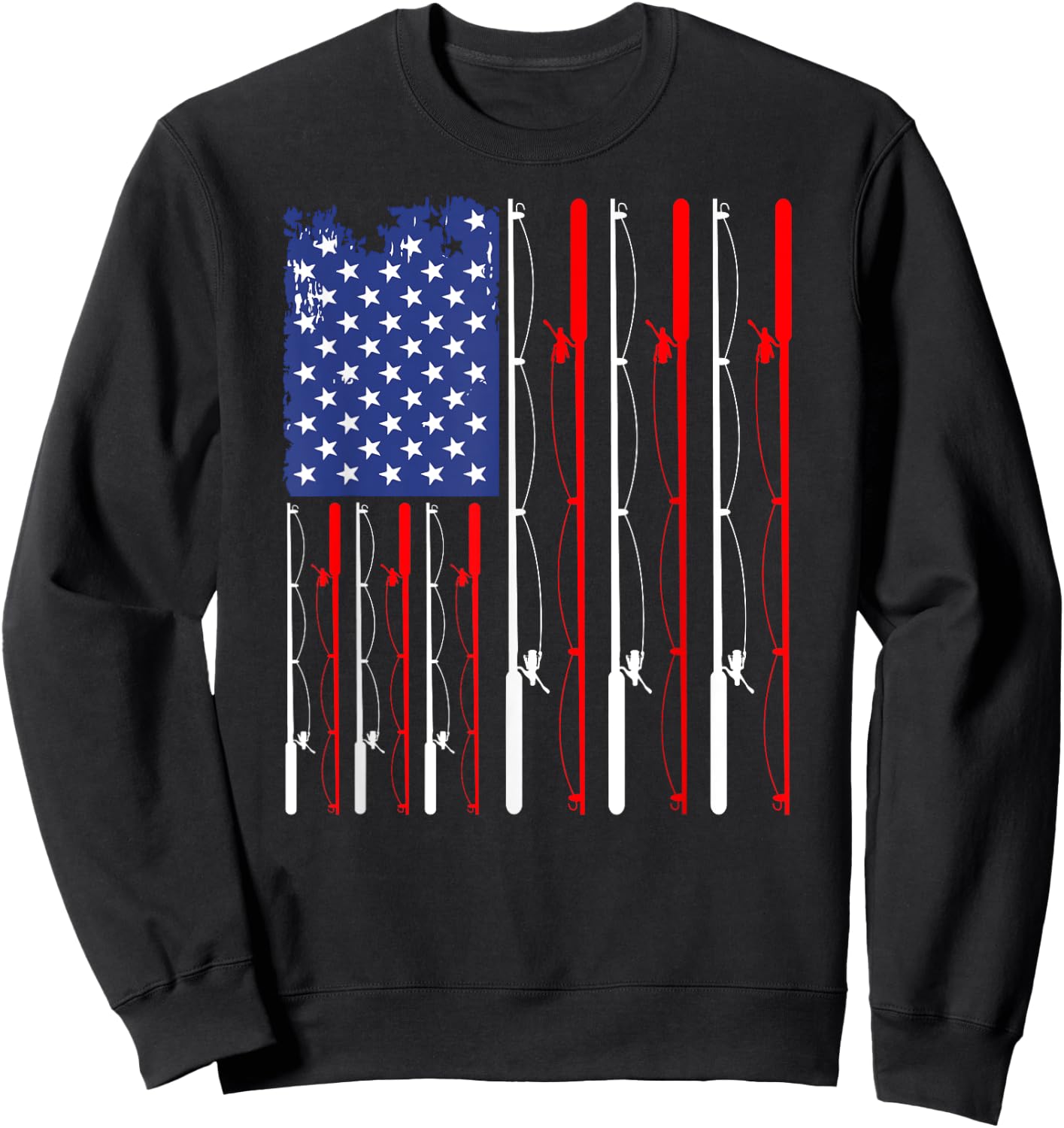 American Flag Fishing Rod Fishing Lover Sweatshirt - Sweatshirt | Black