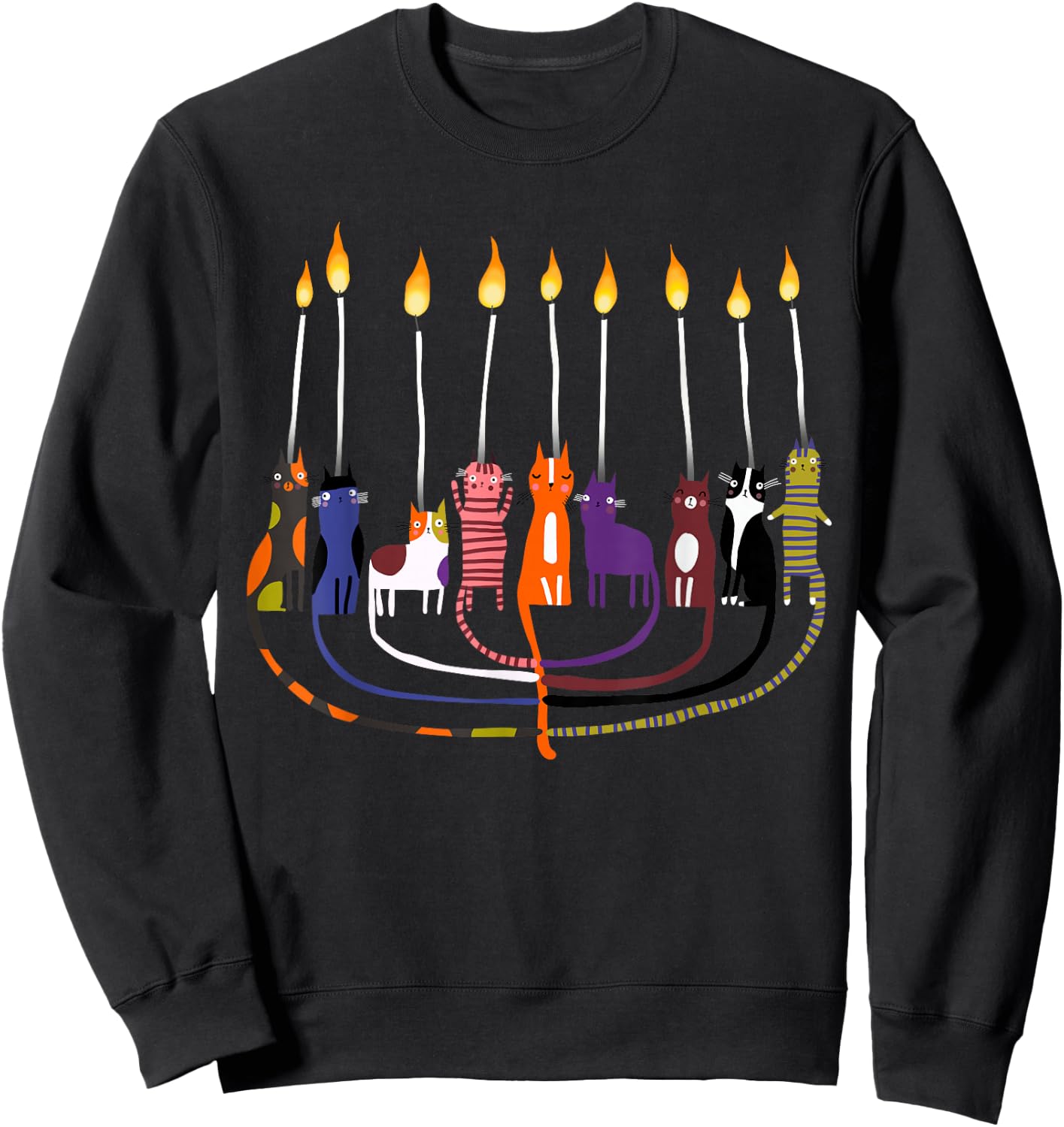 Funny Cat Menorah Hanukkah Sweatshirt - Sweatshirt | Black