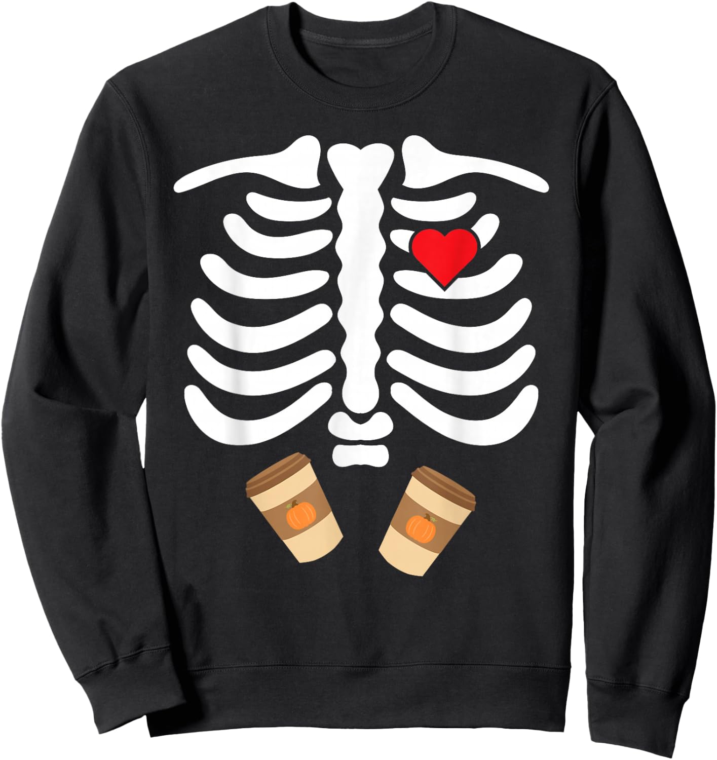 Halloween Skeleton Food Belly Pumpkin Spice T Shirt Sweatshirt - Sweatshirt | Black