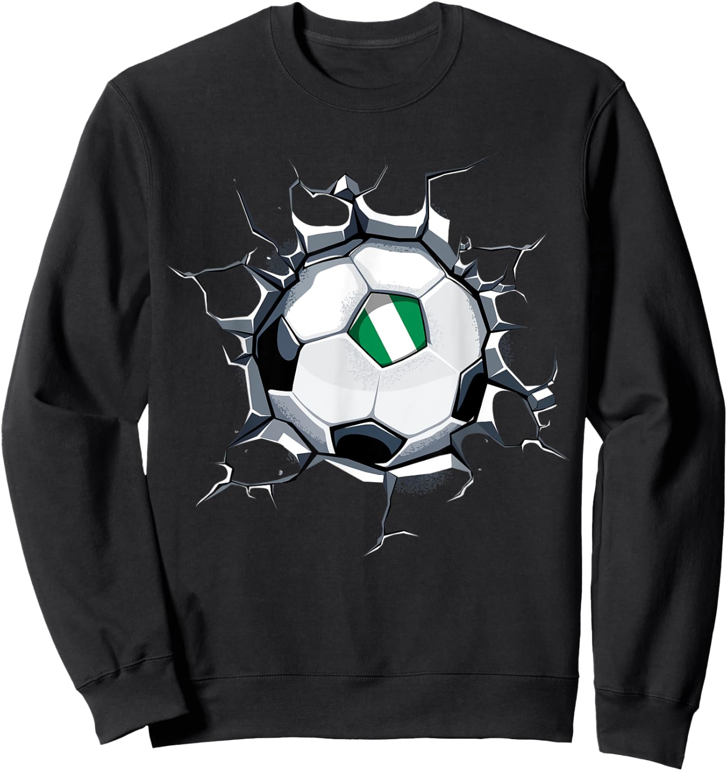 Nigeria Soccer Fans Jersey Nigerian Football Cracked Wall Sweatshirt - Sweatshirt | Black