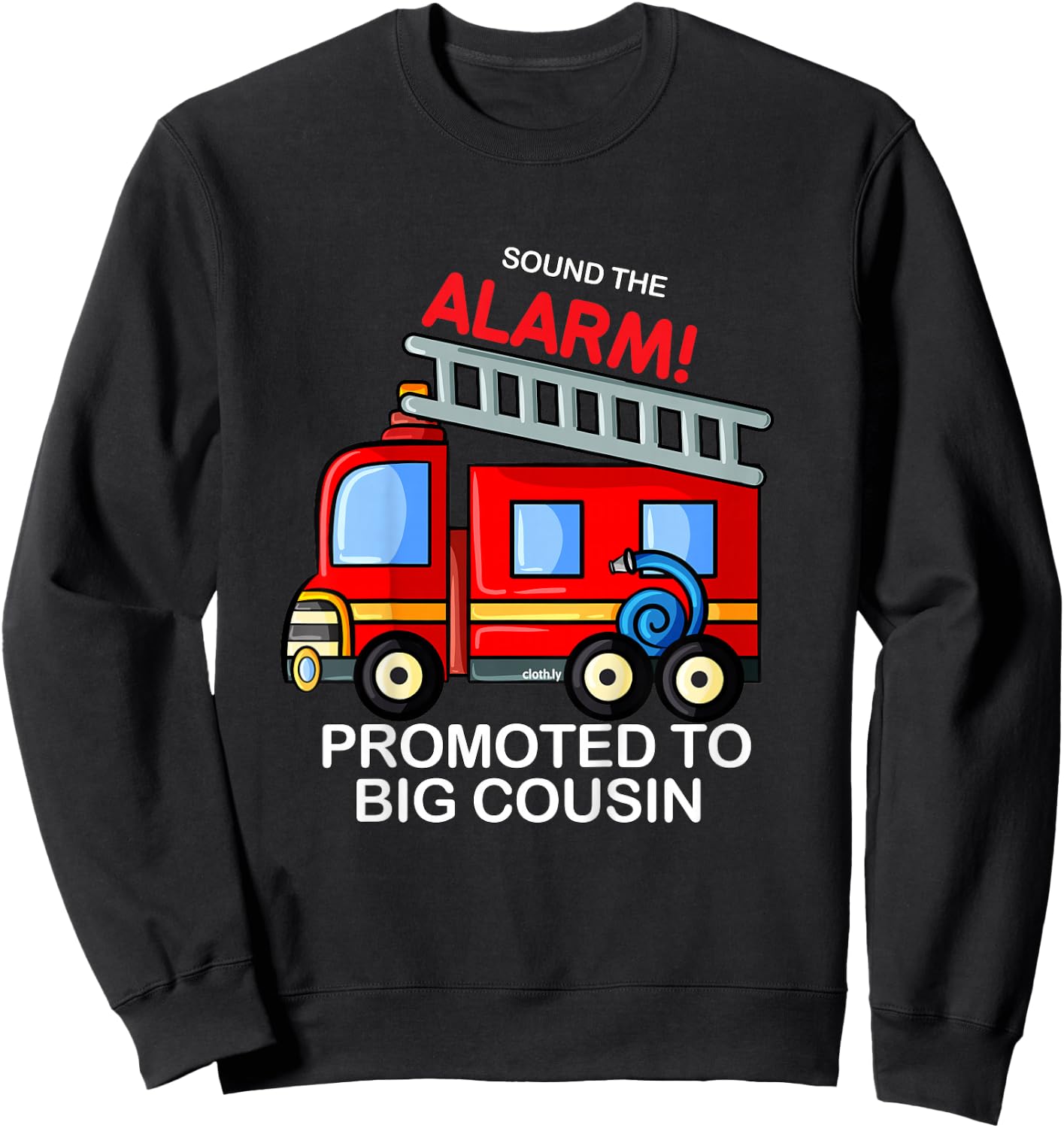 Kids Promoted to Big Cousin Boy Firetruck Sweatshirt - Sweatshirt | Black