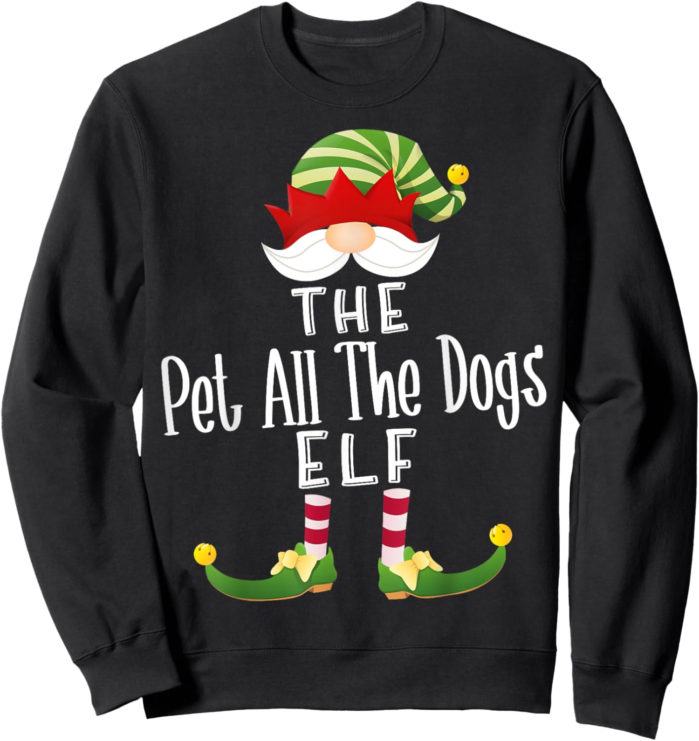 Pet All The Dogs Elf Group Christmas Funny Pajama Party Sweatshirt - Sweatshirt | Black