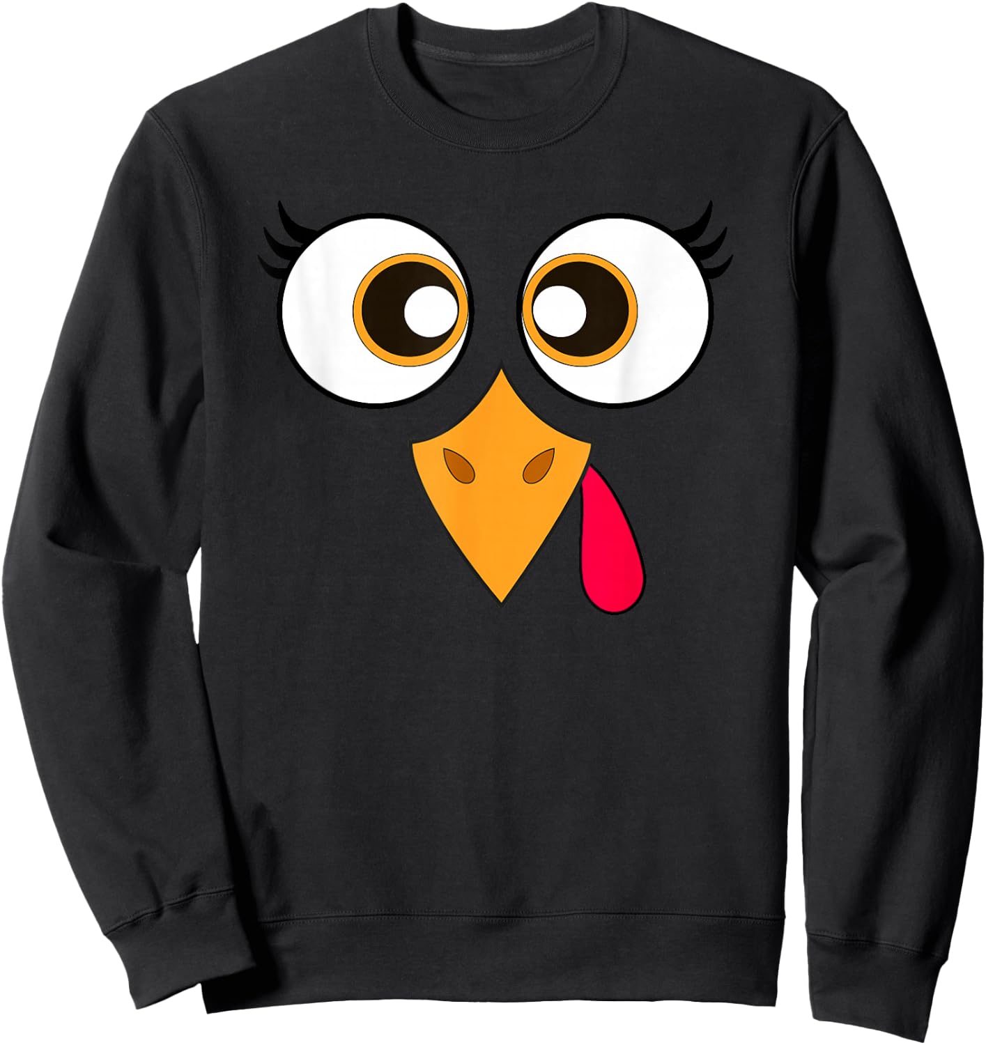 Cute Thanksgiving Turkey Face Women Girls Turkey Day Sweatshirt - Sweatshirt | Black