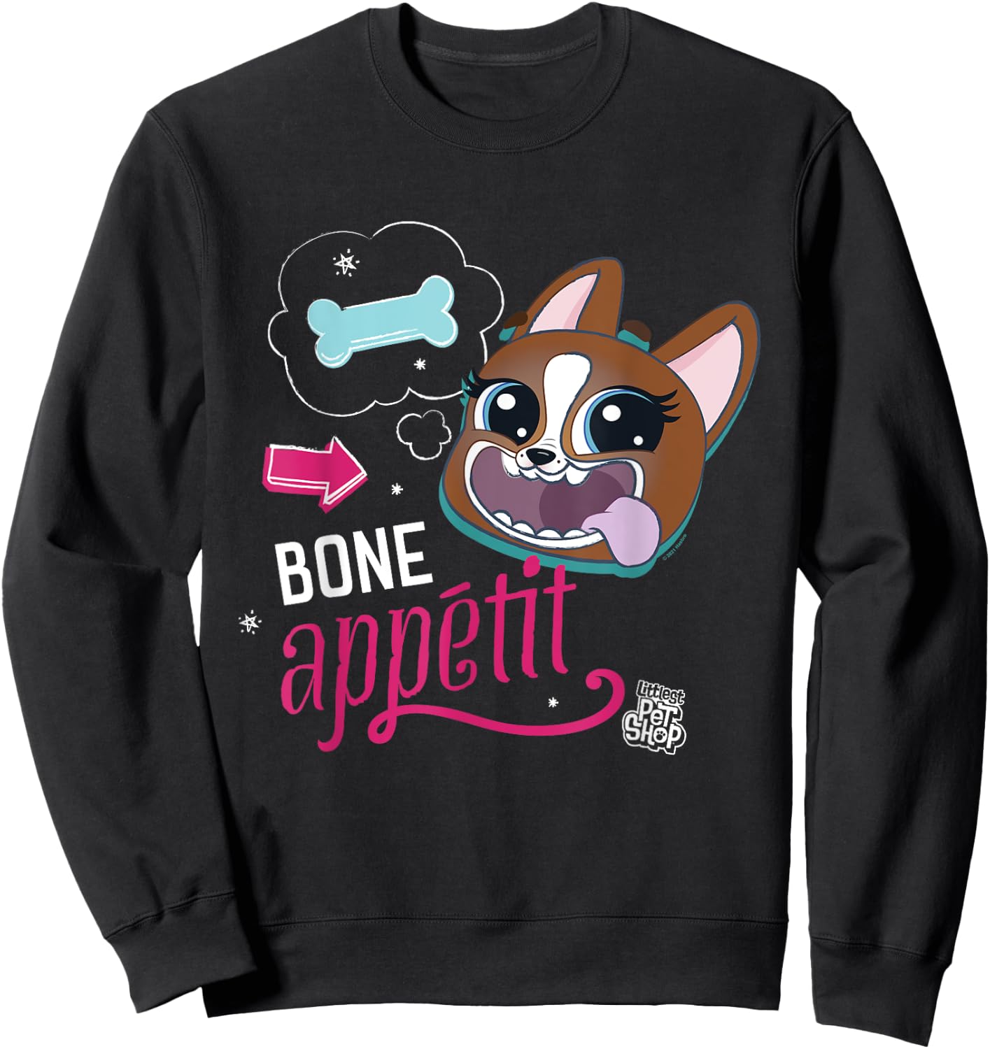 Littlest Pet Shop Dog Bone Appetit Women Girls Kids Sweatshirt - Sweatshirt | Black
