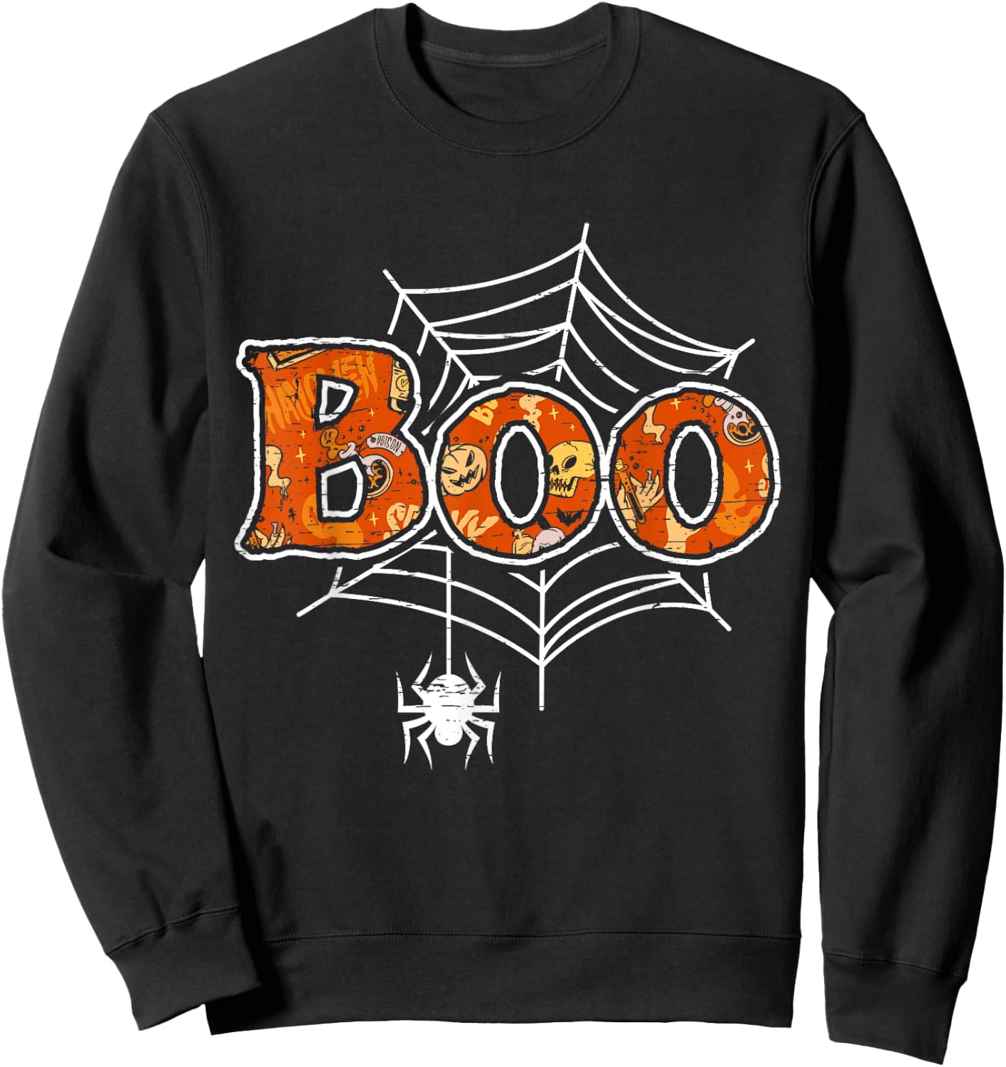 Boo Web Spider Halloween Day Party Trick Or Treat Design Sweatshirt - Sweatshirt | Black