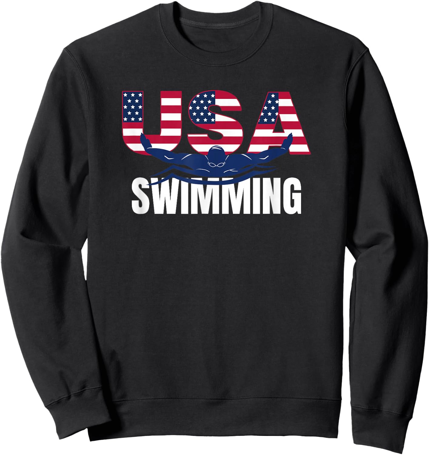 USA Swimming Athlete Summer US Swim Aquatic Sport Letters Sweatshirt - Sweatshirt | Black