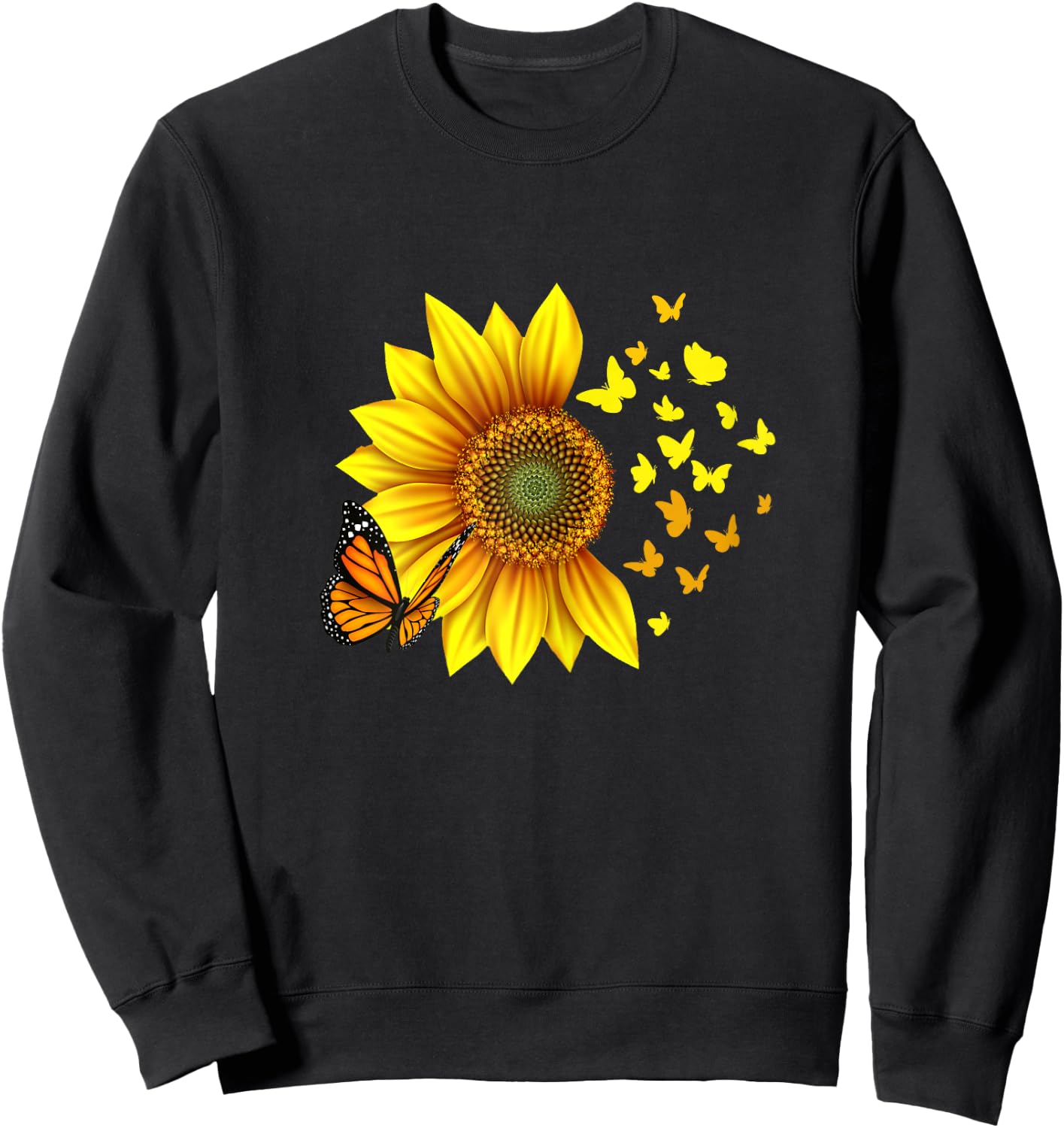 Woman, Girls, Teenager, Kids Design Sunflower Butterflies Sweatshirt - Sweatshirt | Black
