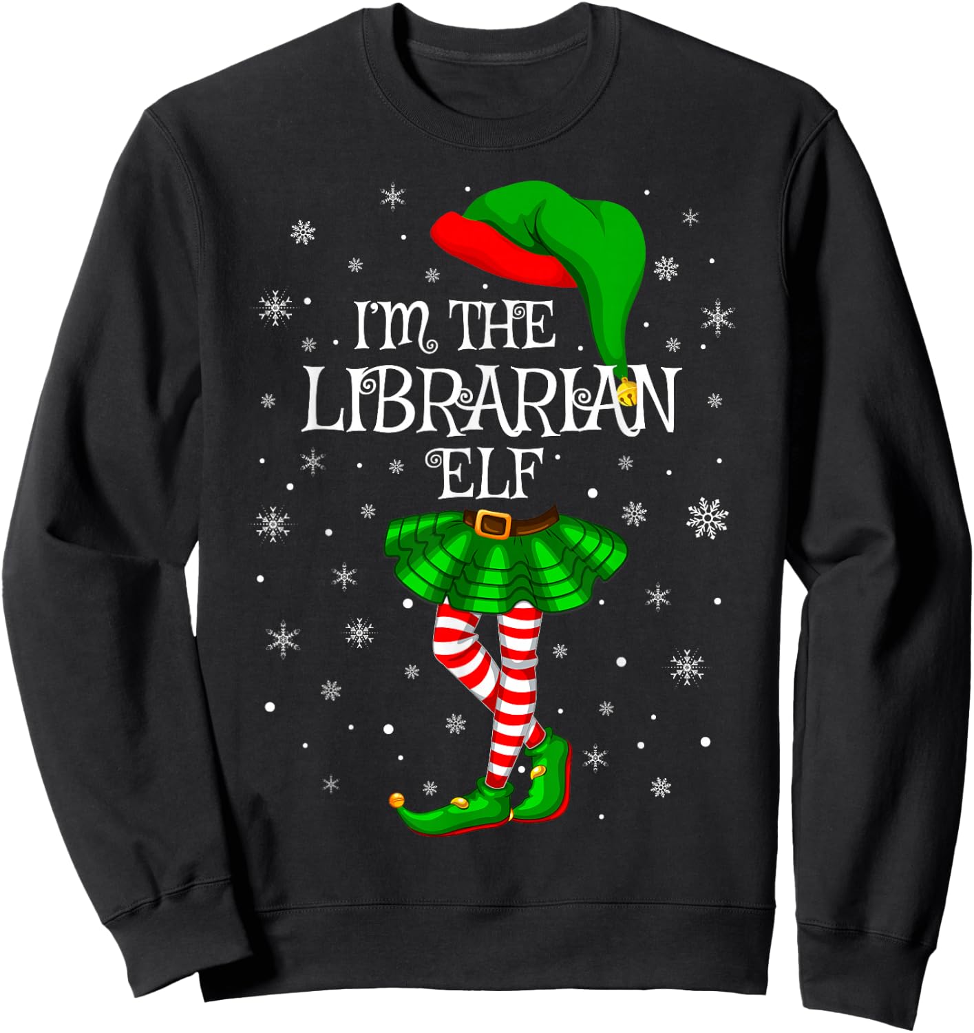 Librarian Elf Christmas Matching Family Women Girls Elf Sweatshirt - Sweatshirt | Black