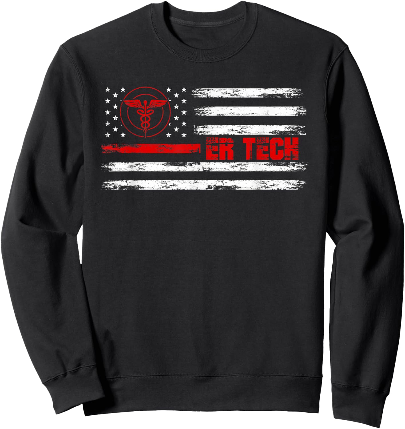 ER Tech US Flag Emergency Room Technologists ER Technicians Sweatshirt - Sweatshirt | Black