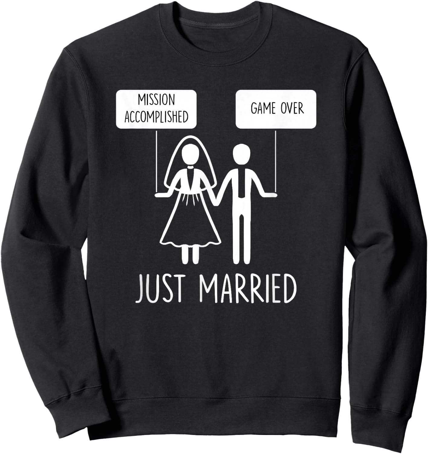 Just Married Game Over Bride Groom Line Art Minimal Men Gift Sweatshirt - Sweatshirt | Black