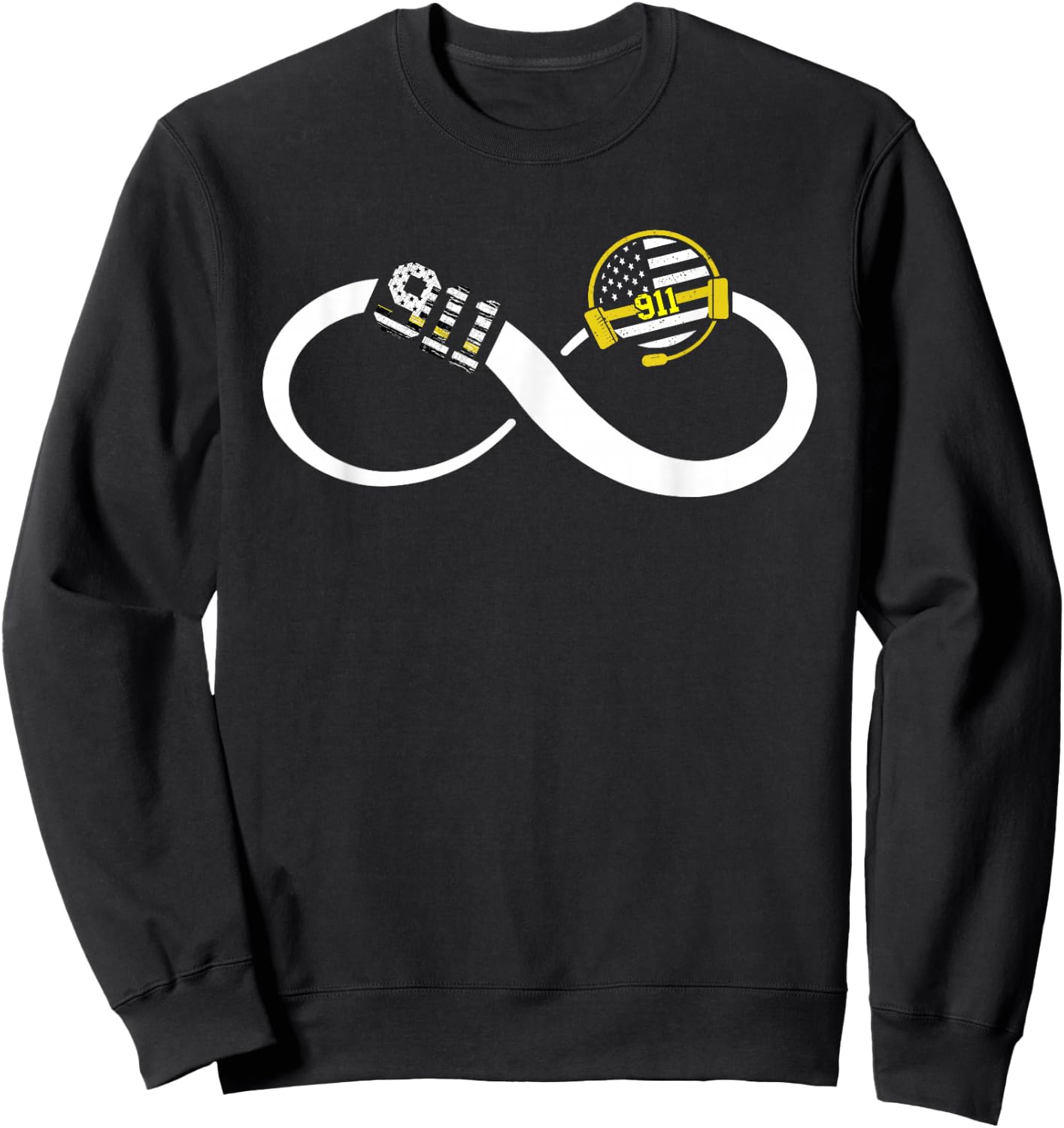Dispatcher Infinity Thin Yellow Line USA Flag Dispatch 911 Sweatshirt - Sweatshirt | Black