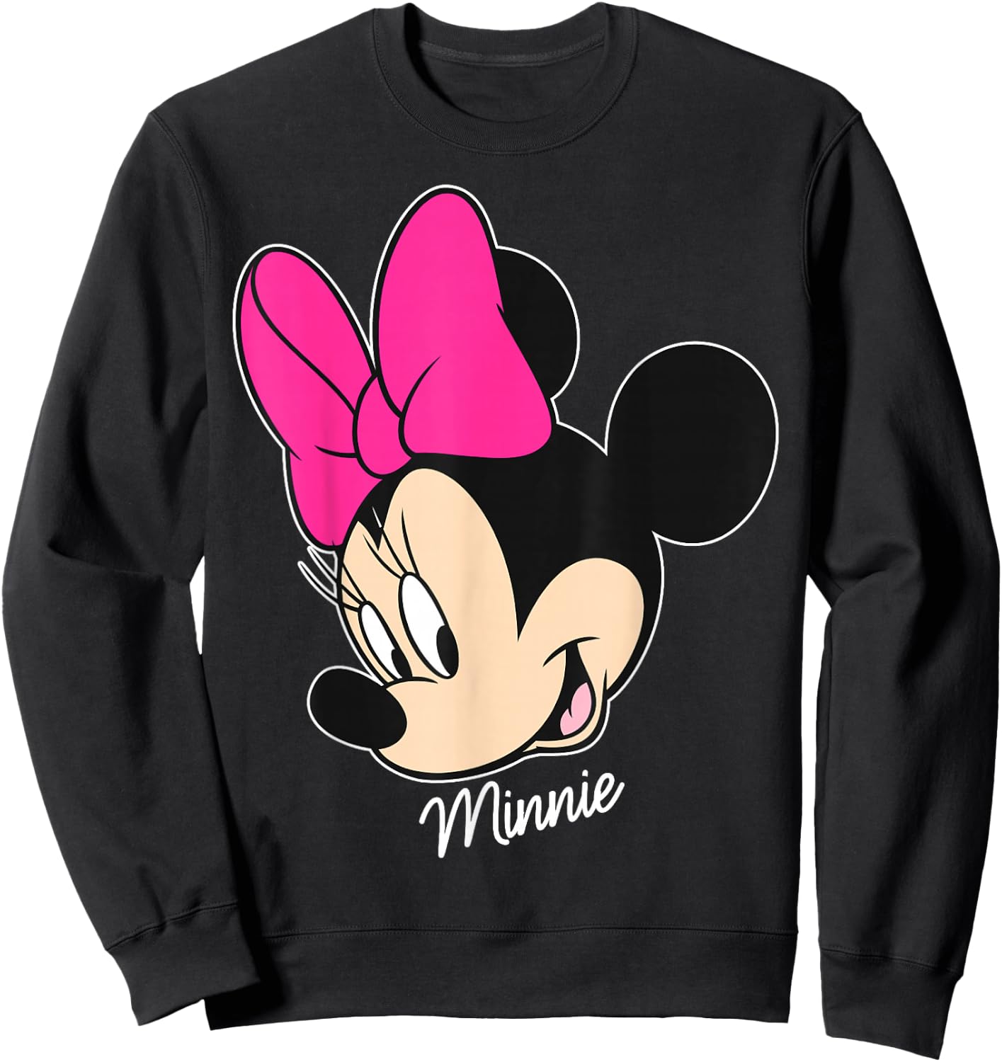 Disney Mickey And Friends Minnie Mouse Big Face , Black, Small Sweatshirt - Sweatshirt | Black