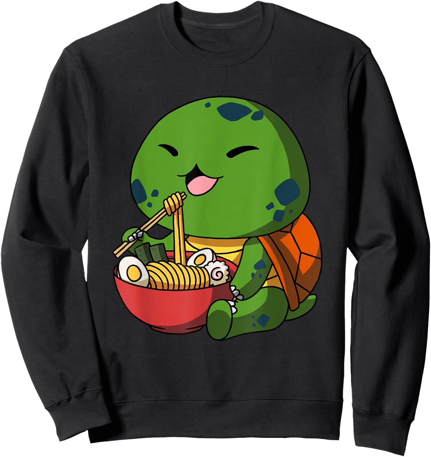 Kawaii Anime Turtle Asian Noodles Japanese Ramen Sweatshirt - Sweatshirt | Black