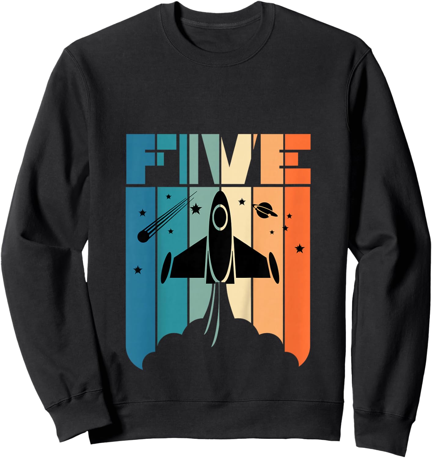 Kids 5 Year Old 5th Space Rocket Astronaut Birthday Boys Girls Sweatshirt - Sweatshirt | Black