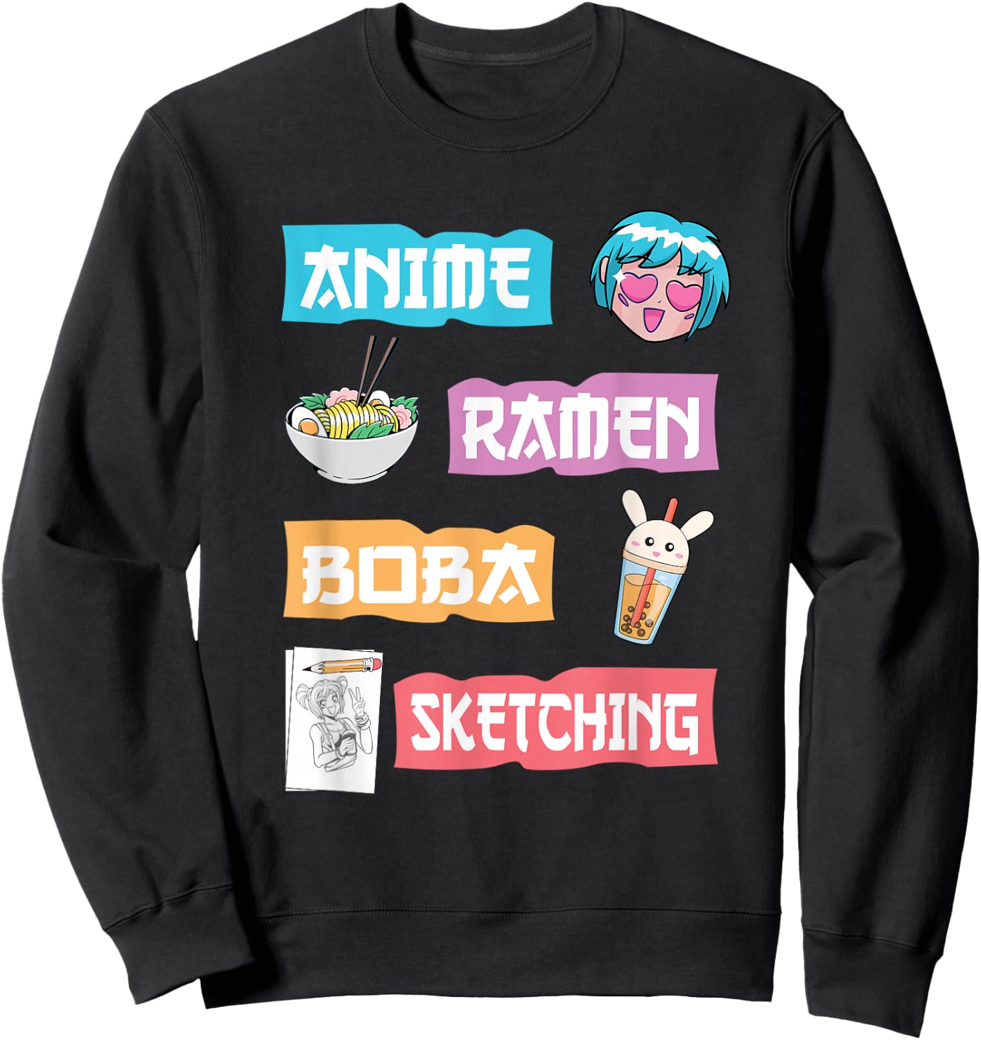 Anime Ramen Boba Sketching - Kawaii Anime Lover Merch Gift Small Sweatshirt - Sweatshirt | Black