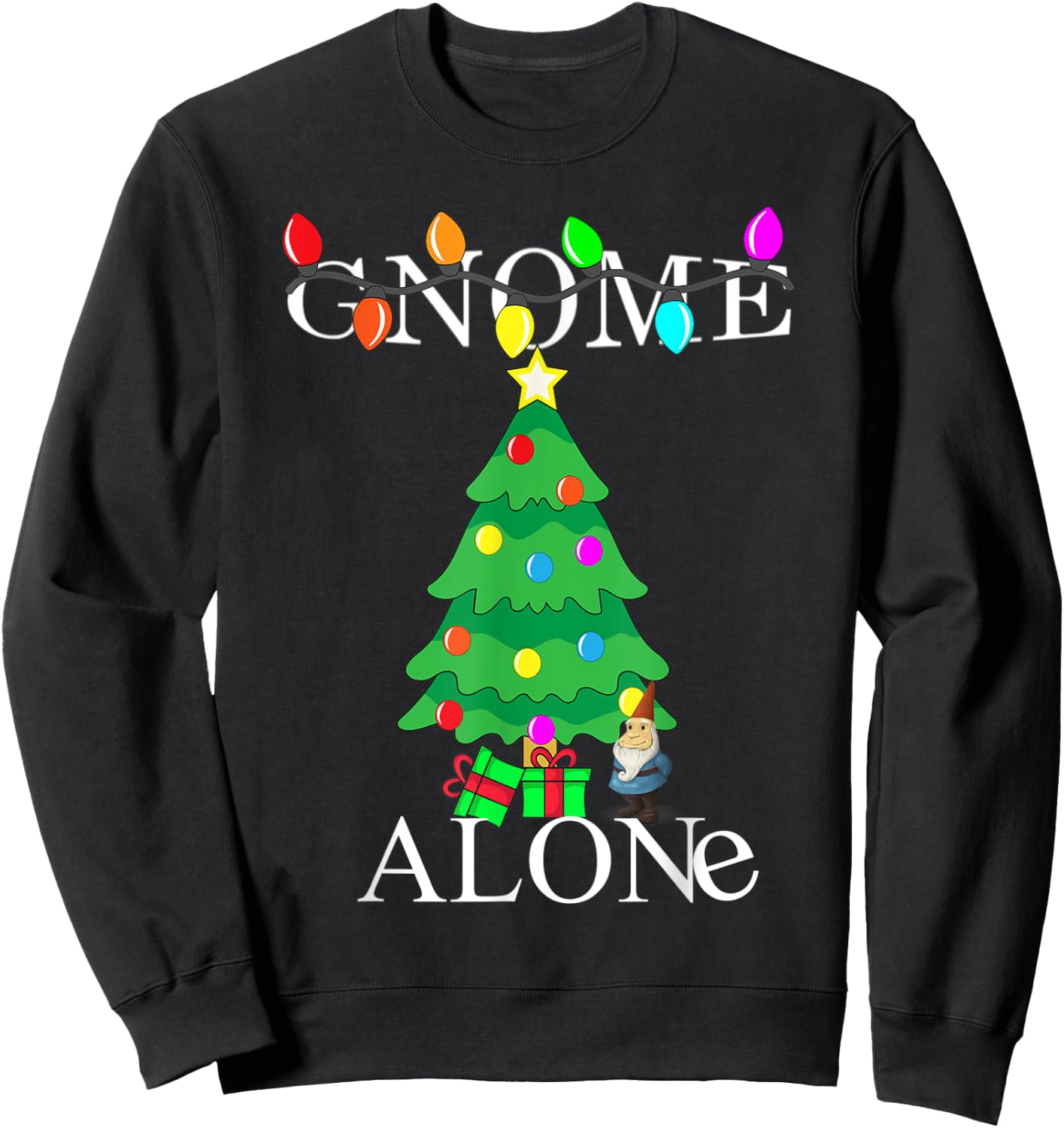 Gnome Alone Funny Christmas Parody Garden Gnome Gift Sweatshirt - Sweatshirt | Black