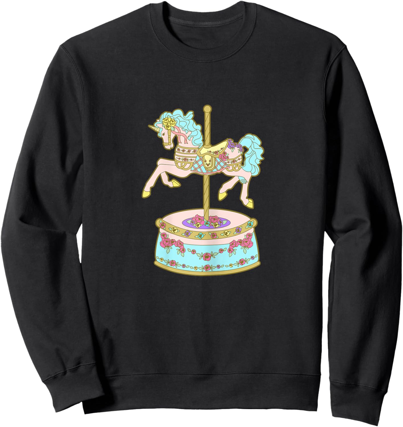 Carousel Unicorn Pink Turquoise Sweatshirt - Sweatshirt | Black