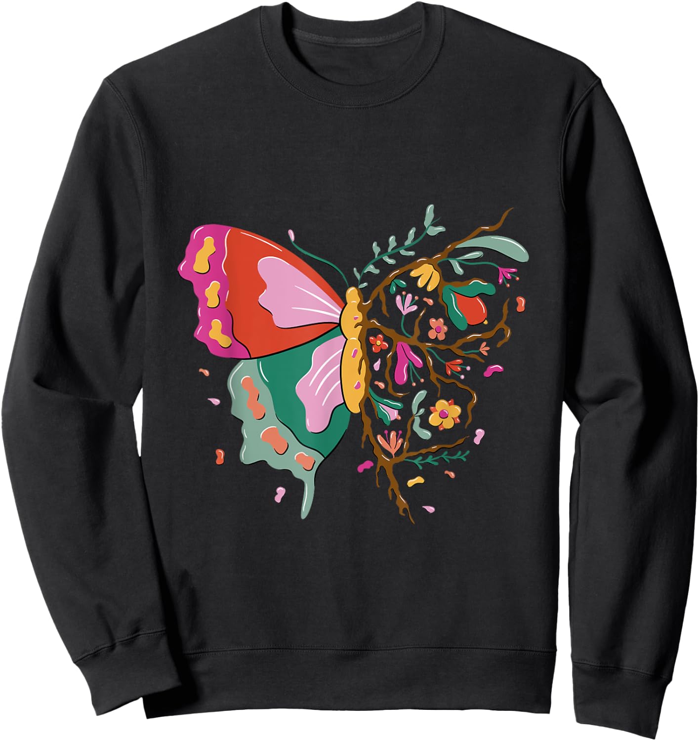 Butterfly in nature design with flowers Sweatshirt - Sweatshirt | Black