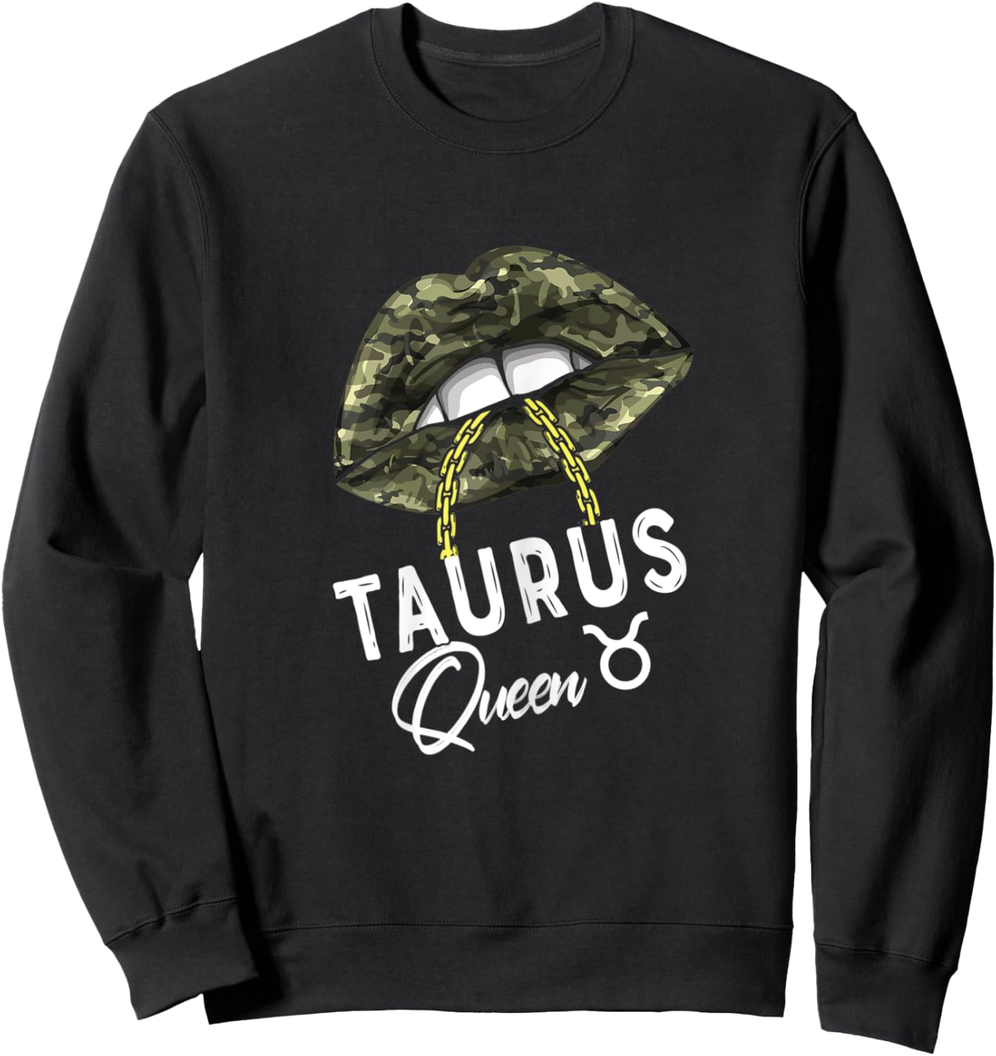 Army Taurus Queen Lips Camouflage Military Green Sweatshirt - Sweatshirt | Black