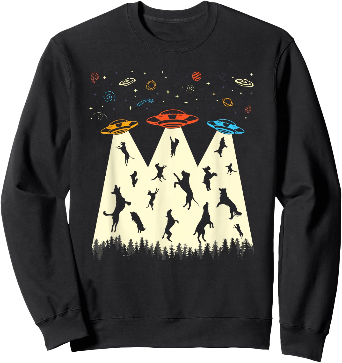 UFO Abduction Shirt Alien Dog Lover Retro Flying Saucer Women Girls Kids Sweatshirt - Sweatshirt | Black