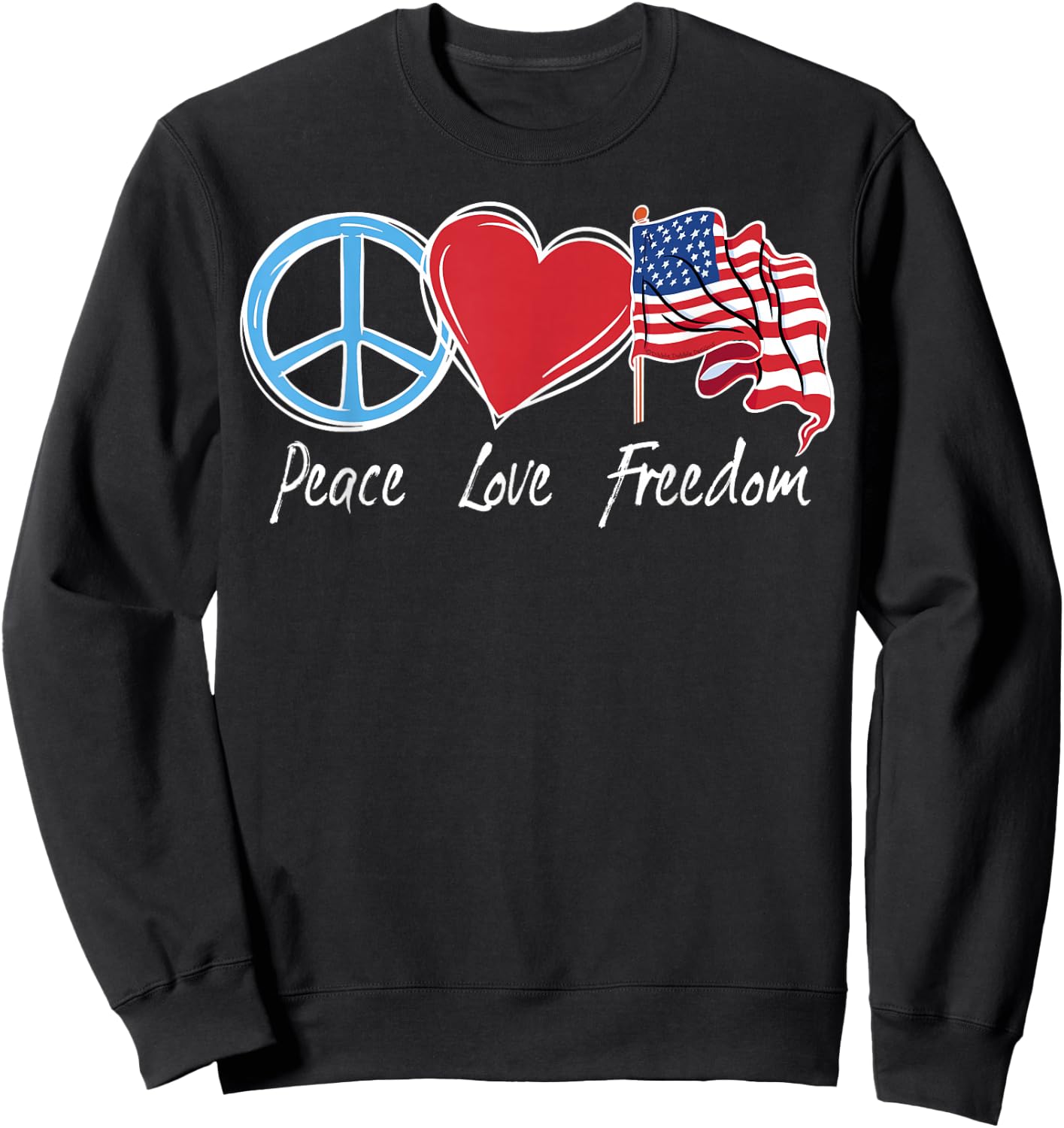 Patriotic Retro Peace Love Freedom USA Flag 4th of July Sweatshirt - Sweatshirt | Black