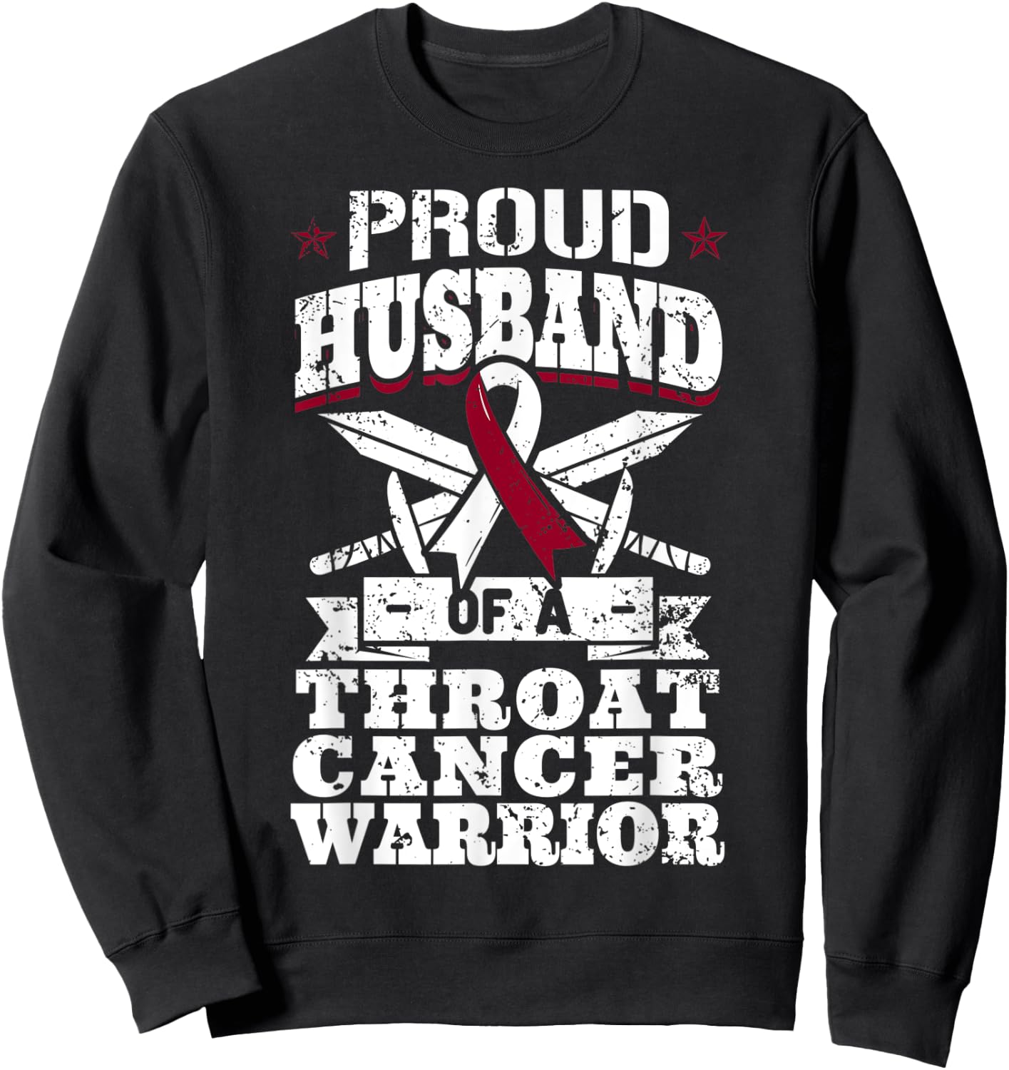 Proud Husband Of A Throat Cancer Warrior Awareness Ribbon Sweatshirt - Sweatshirt | Black