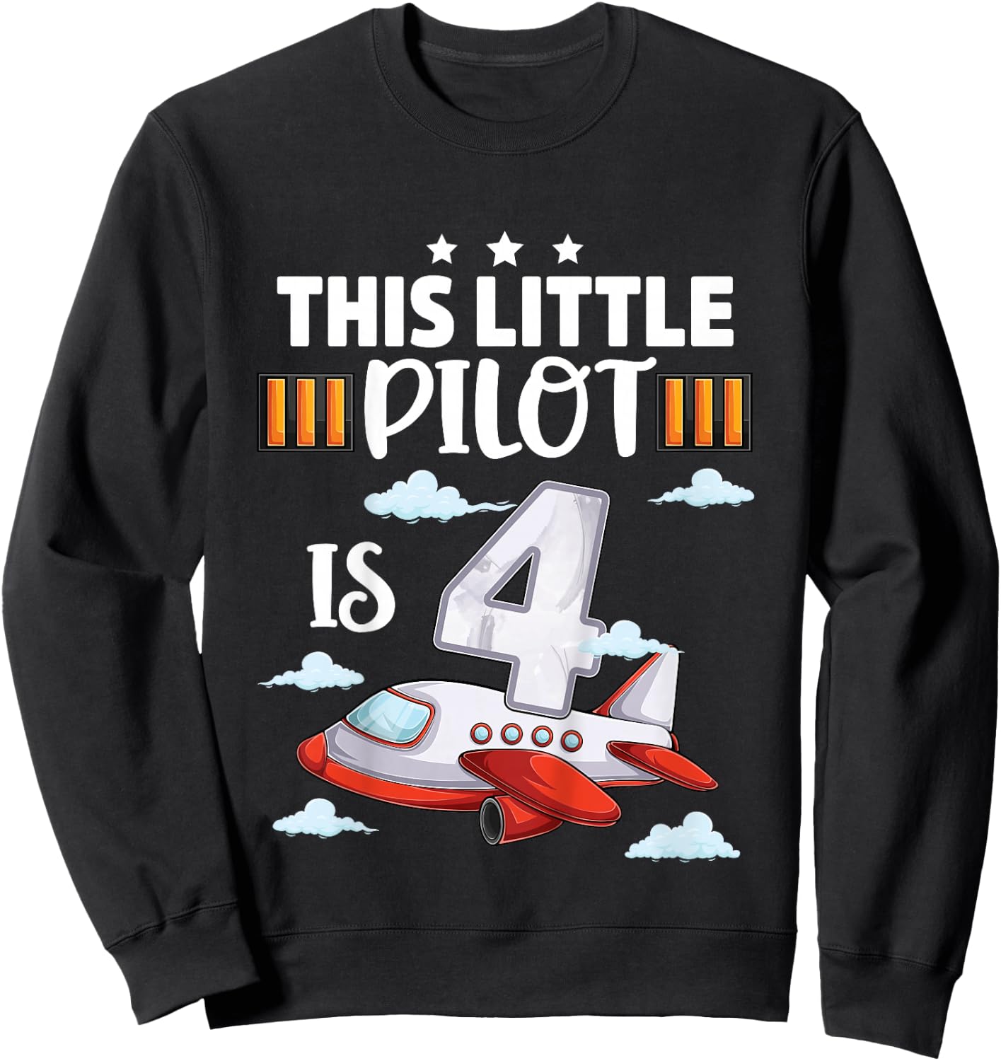 4 Year Old Boy Girl Airplane Pilot 4th Birthday Aircraft Sweatshirt - Sweatshirt | Black
