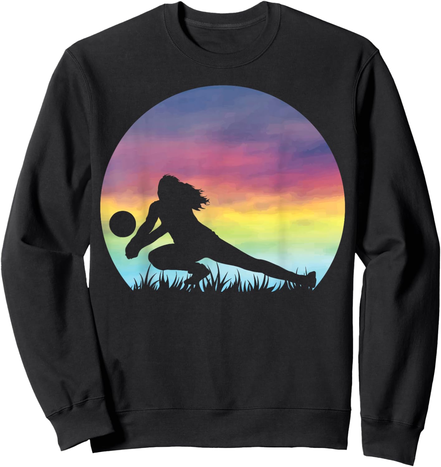 Women's Volleyball Silhouette Colorful Retro Sunset Girls Sweatshirt - Sweatshirt | Black