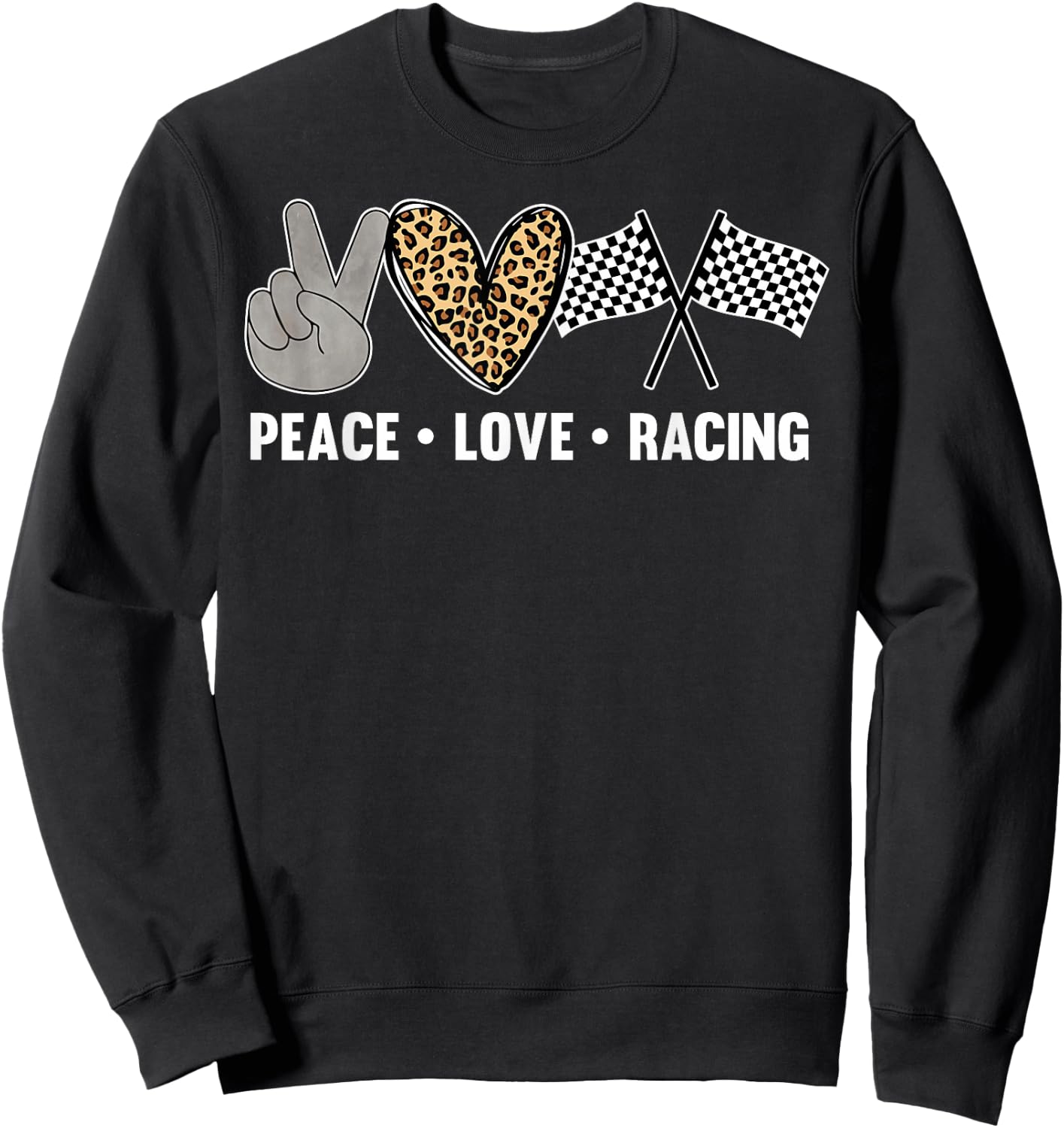 Women's Racing Design Kids Girls Peace Love Racing Race Flag Sweatshirt - Sweatshirt | Black