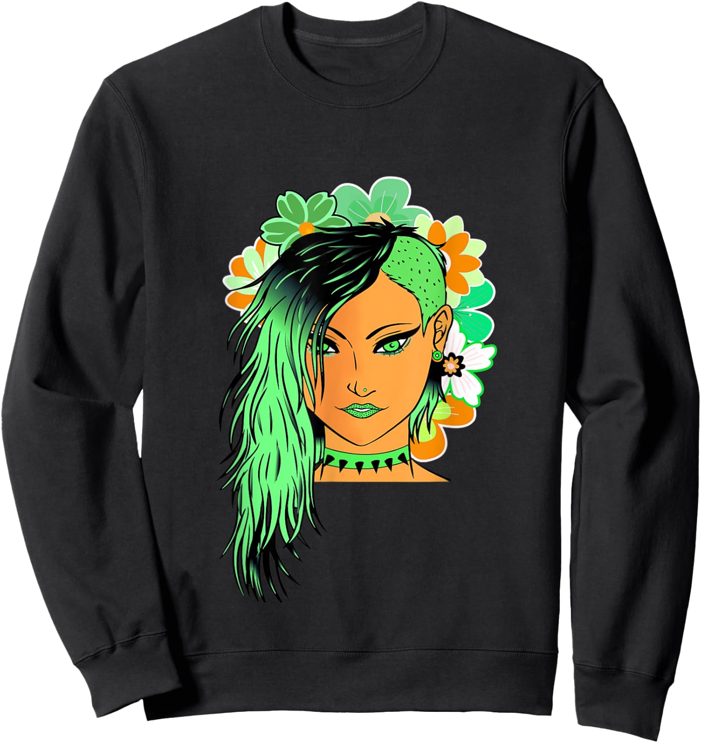 Kawaii Anime fairy floral emo goth teen girl lime green Sweatshirt - Sweatshirt | Black