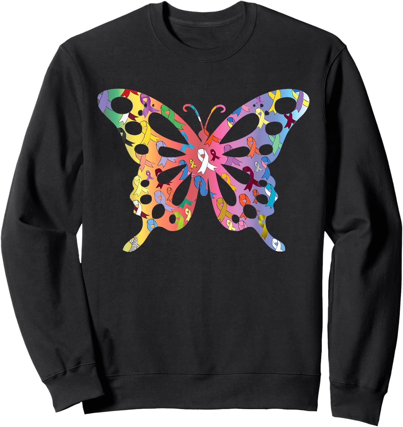 All Cancer Matters Awareness Butterfly All Ribbons Sweatshirt - Sweatshirt | Black