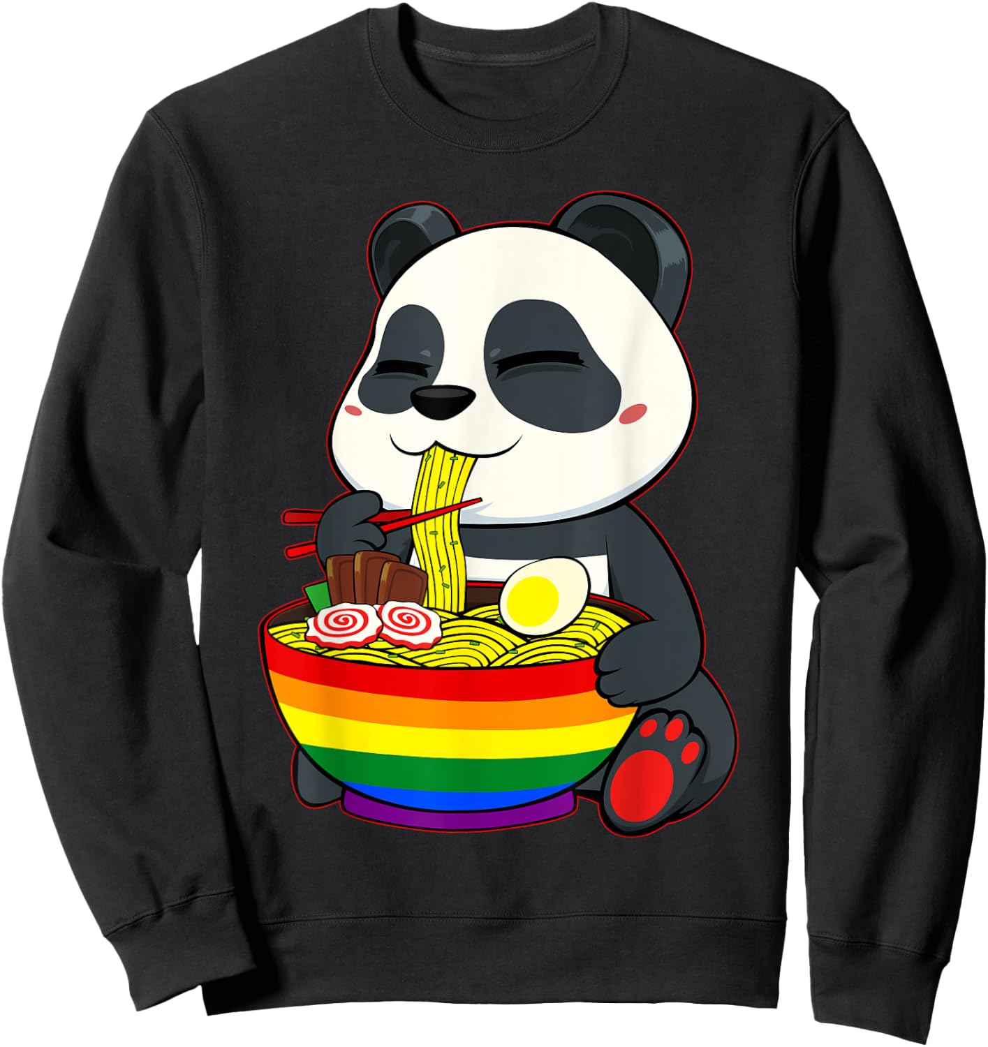 Panda Eating Ramen LGBT-Q Cute Rainbow Flag Gay Pride Ally Sweatshirt - Sweatshirt | Black