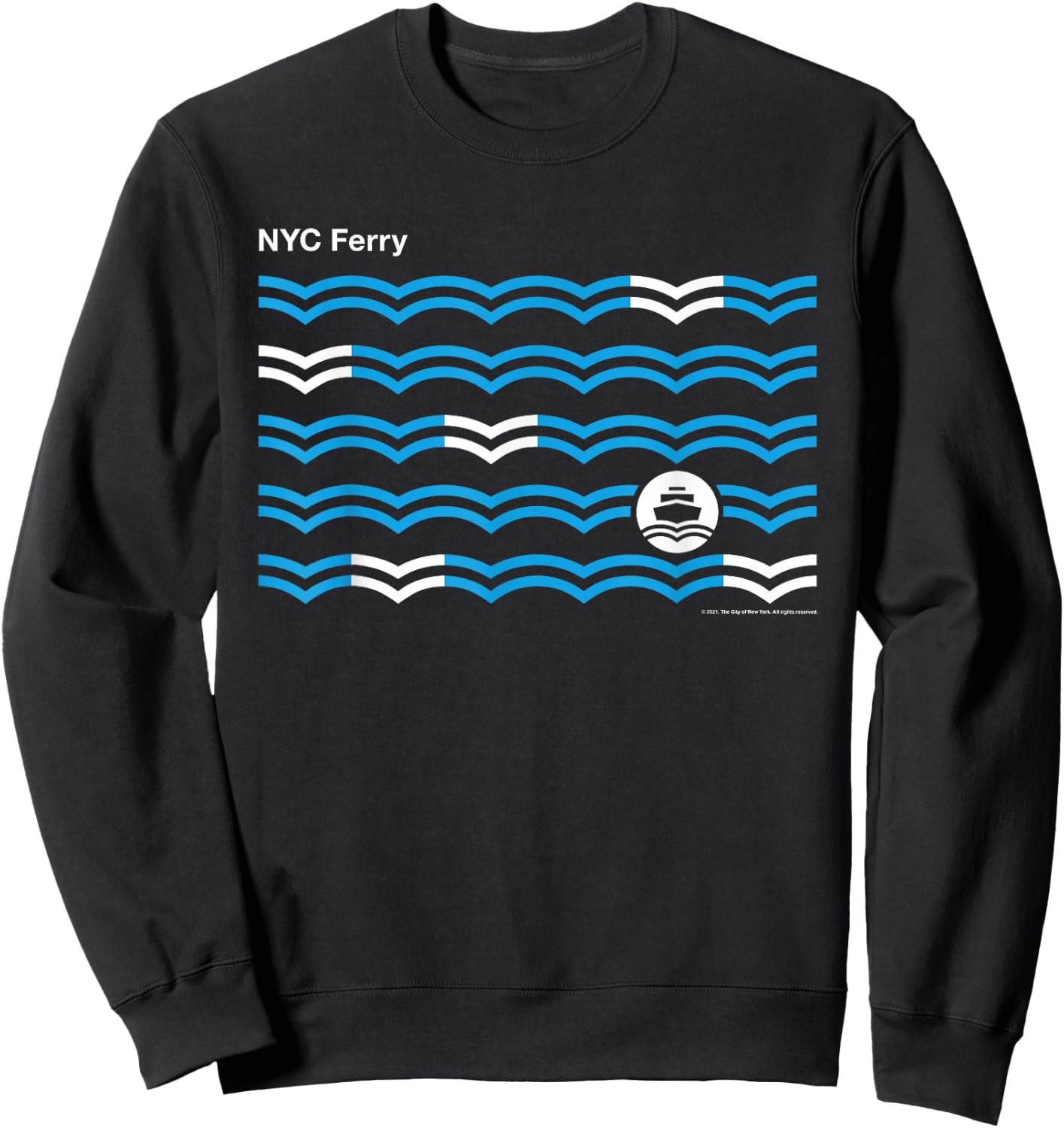 New York City NYC Ferry Waves Sweatshirt - Sweatshirt | Black