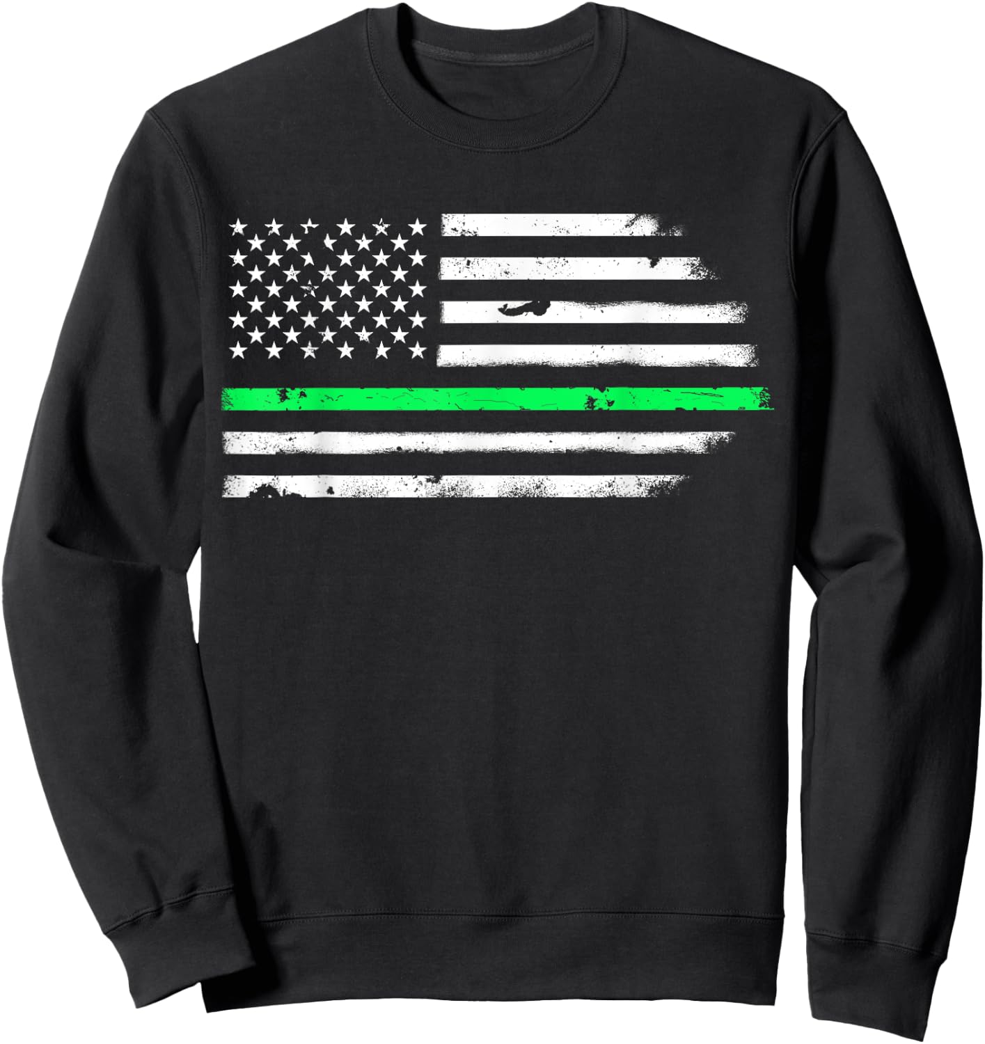 Vintage Thin Green Line Support USA American Flag Men Women Sweatshirt - Sweatshirt | Black
