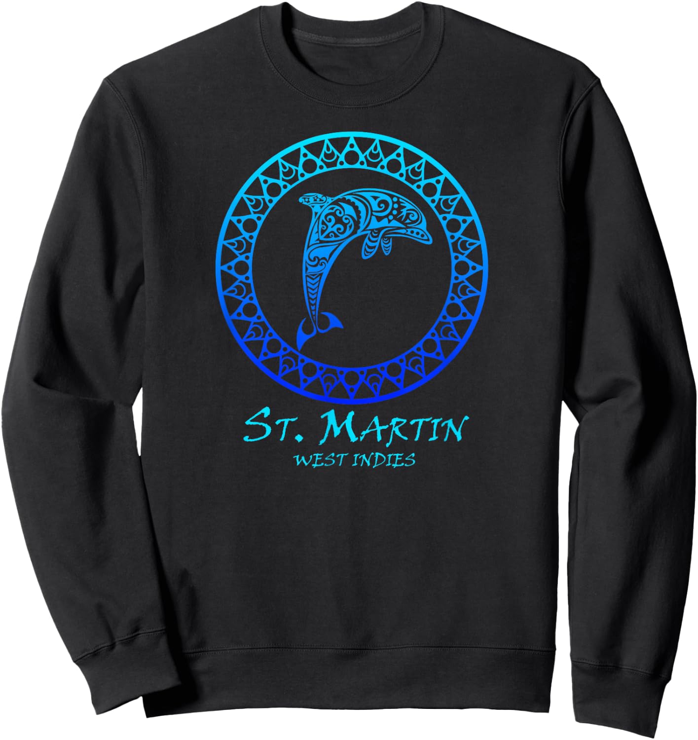 St. Martin, West Indies Vintage Tribal Dolphin Vacation Sweatshirt - Sweatshirt | Black
