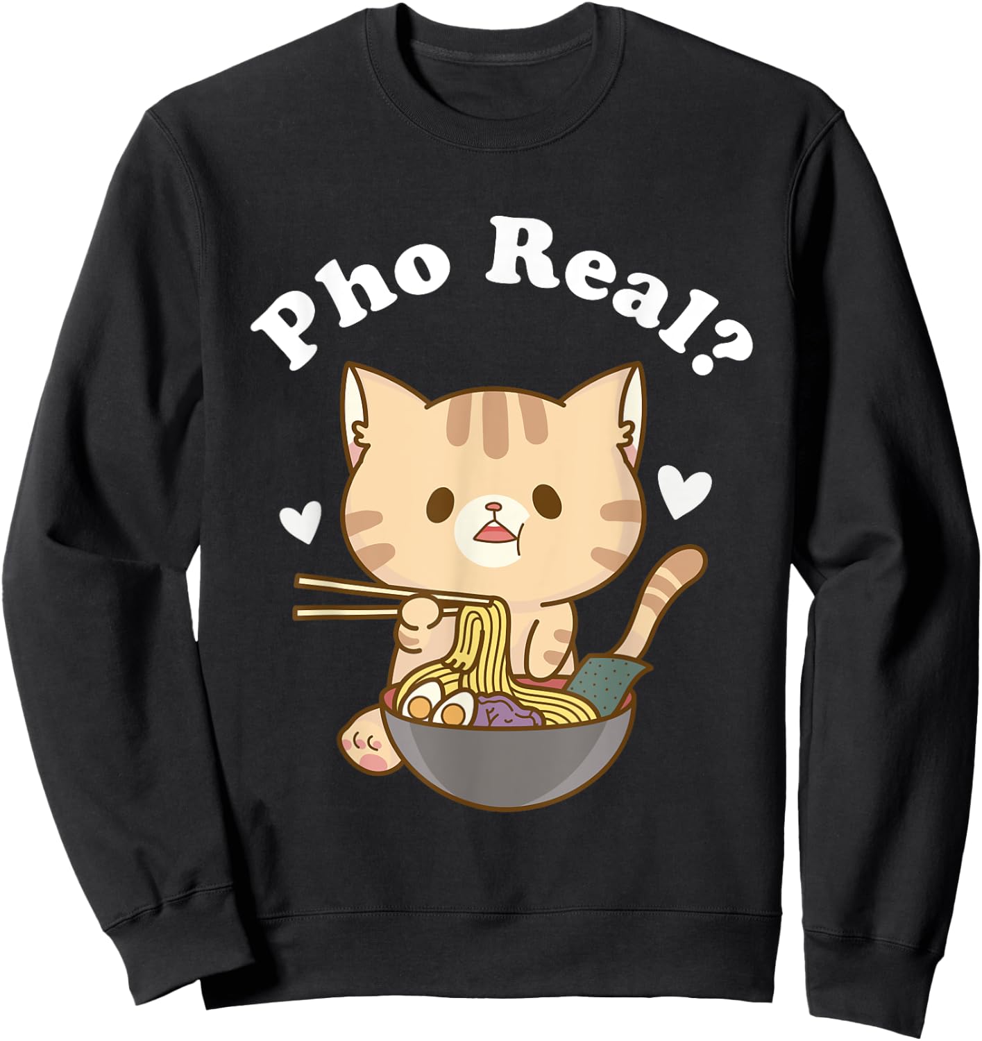 Pho Real Cat Vietnamese Noodle Soup Pho Soup Asian Pho Bowl Women Girls Kids Sweatshirt - Sweatshirt | Black