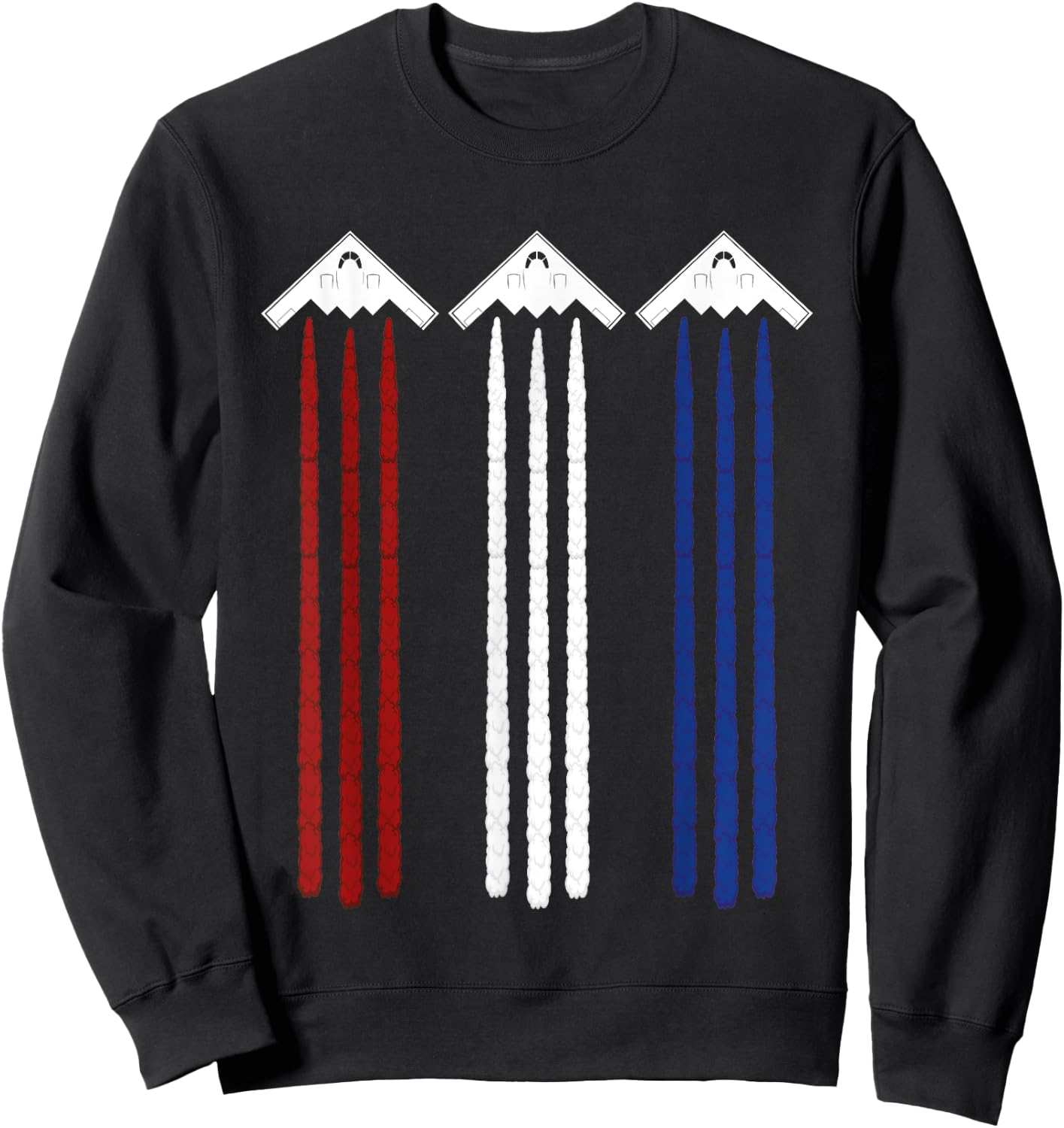 Jet Fighter & B-2 Spirit Bomber Patriotic Art 4th of July Sweatshirt - Sweatshirt | Black