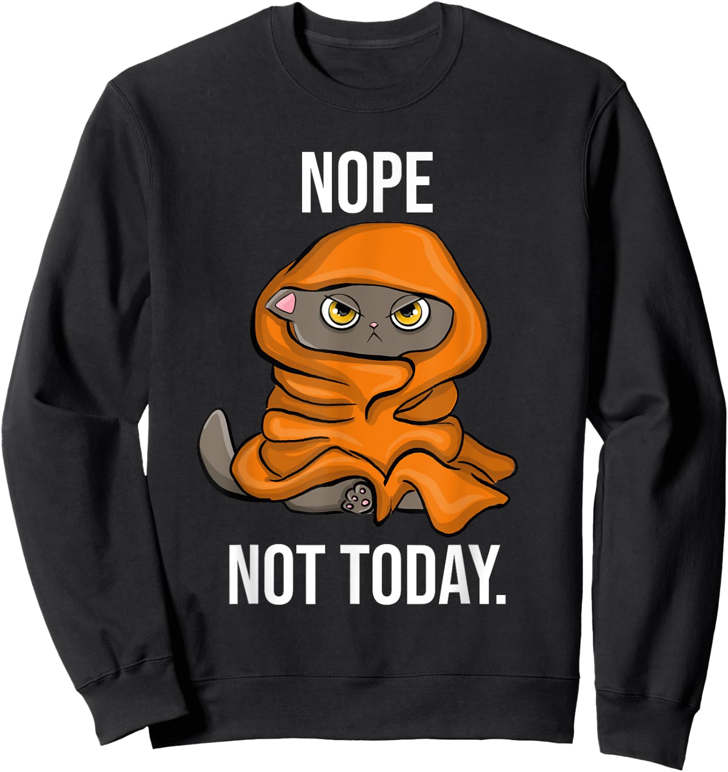Nope Not Today Funny Sarcastic Sleeping Cat Women Sweatshirt - Sweatshirt | Black