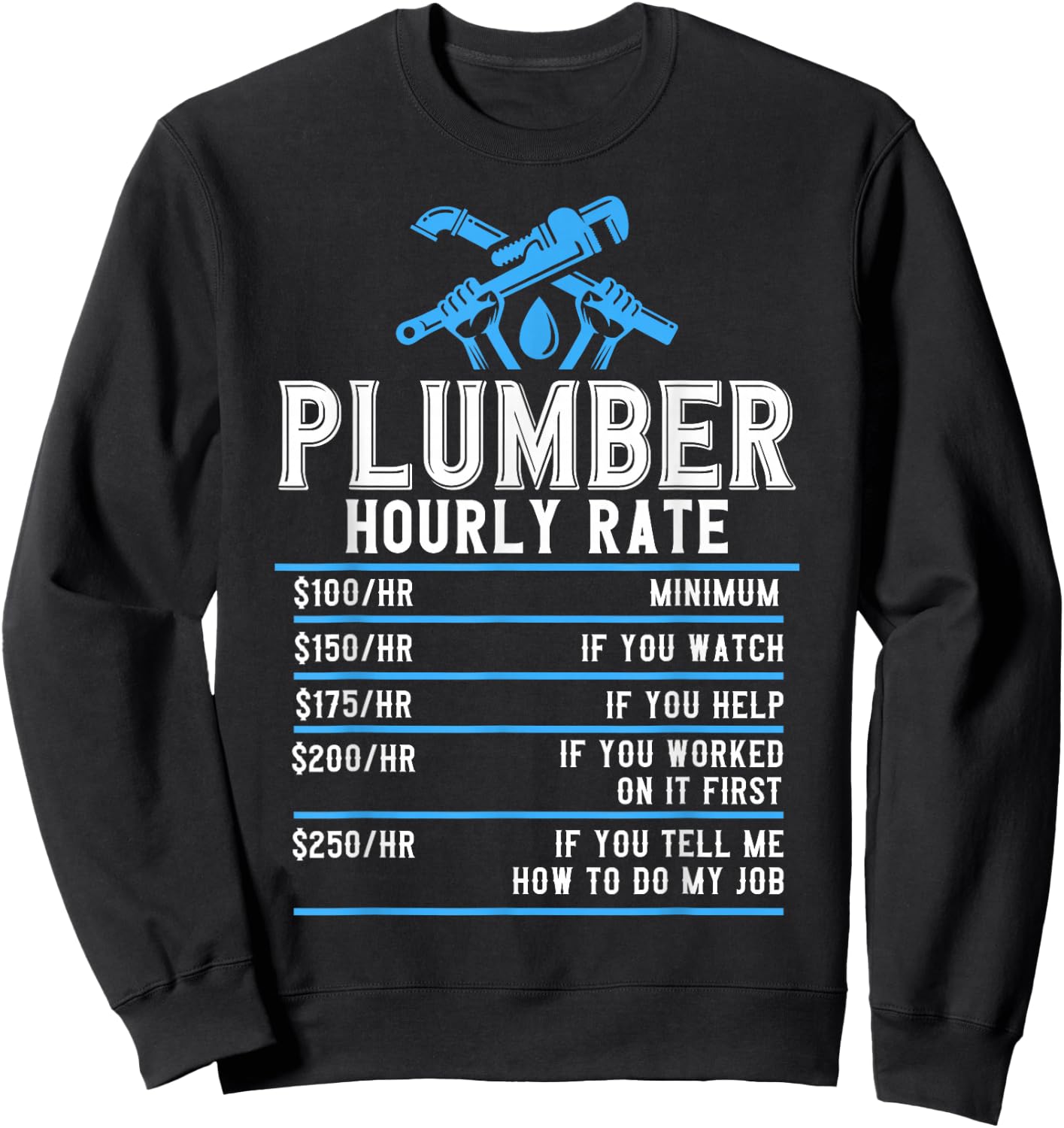 Plumbers Plumbing Plumber Hourly Rate Plumber Rate Sweatshirt - Sweatshirt | Black