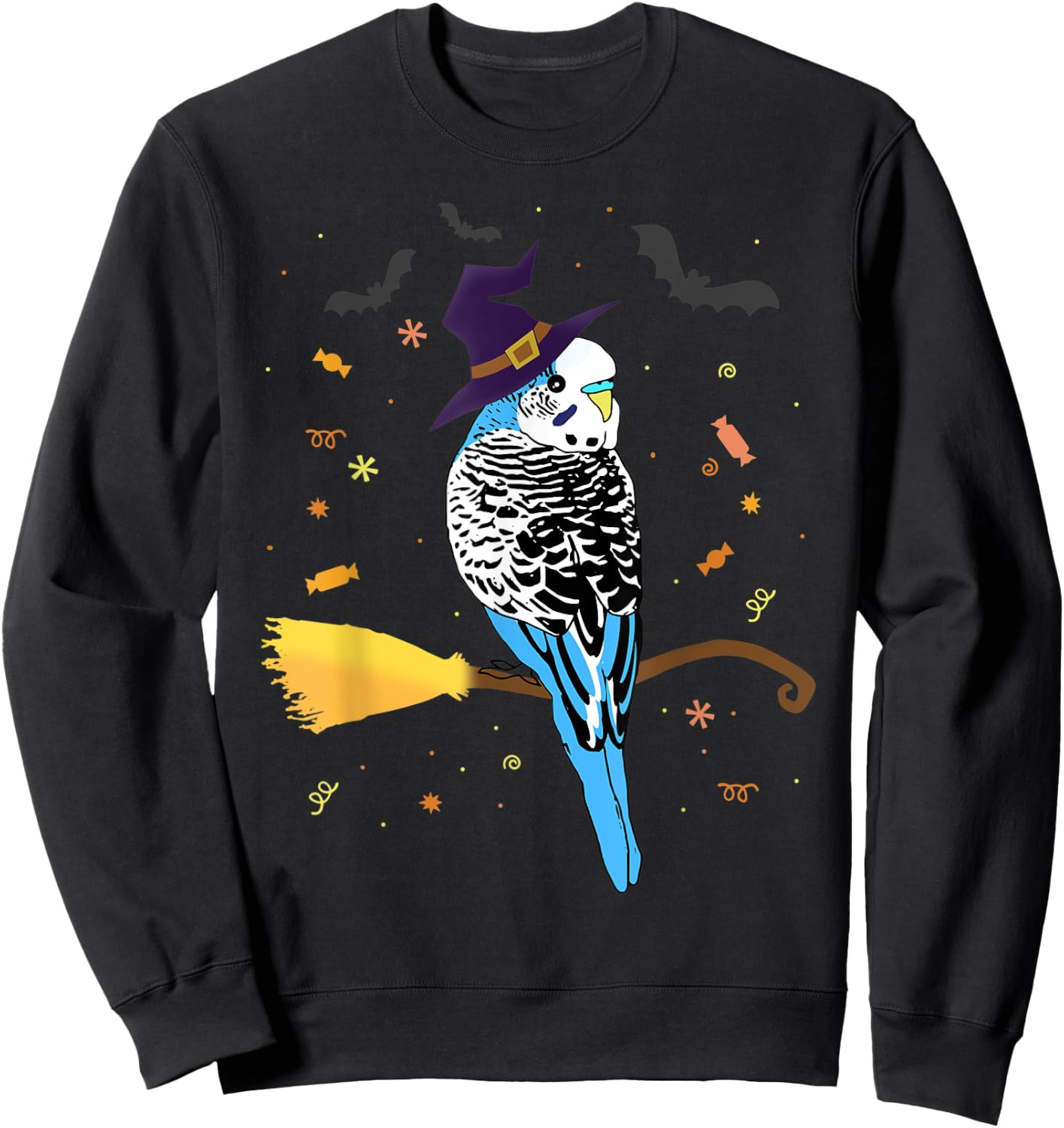 Funny Parrot Witch Birb memes Blu Parakeet Halloween Budgie Sweatshirt - Sweatshirt | Black