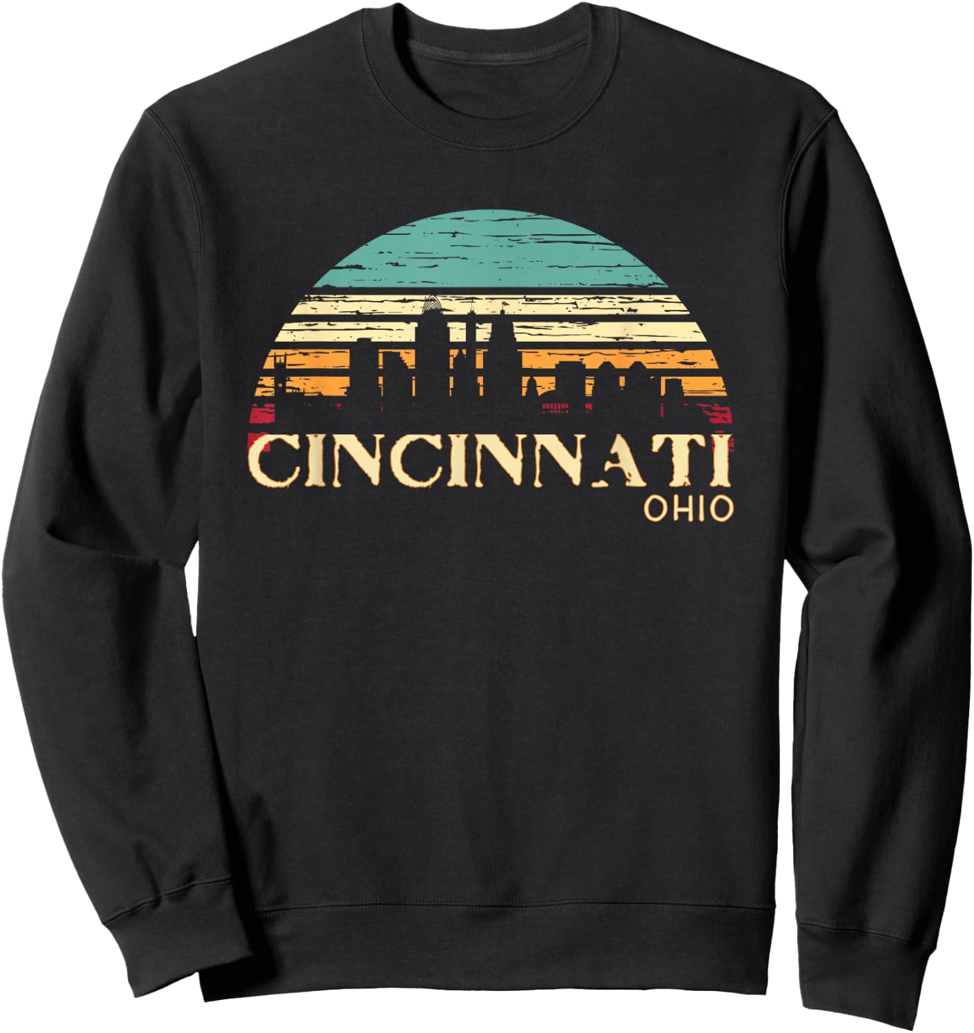 Retro Sunset Cincy Downtown Cincinnati Ohio Skyline Art Gift Sweatshirt - Sweatshirt | Black