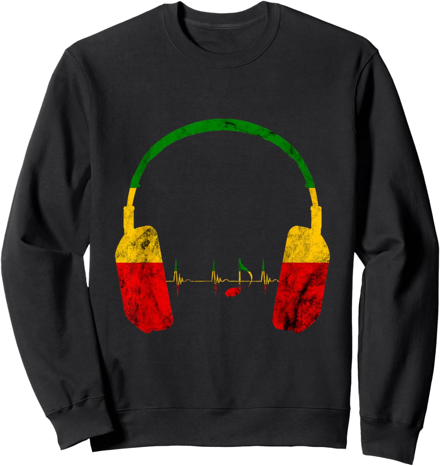 Rasta Reggae Music Headphones Jamaica Heartbeat Music Note Sweatshirt - Sweatshirt | Black