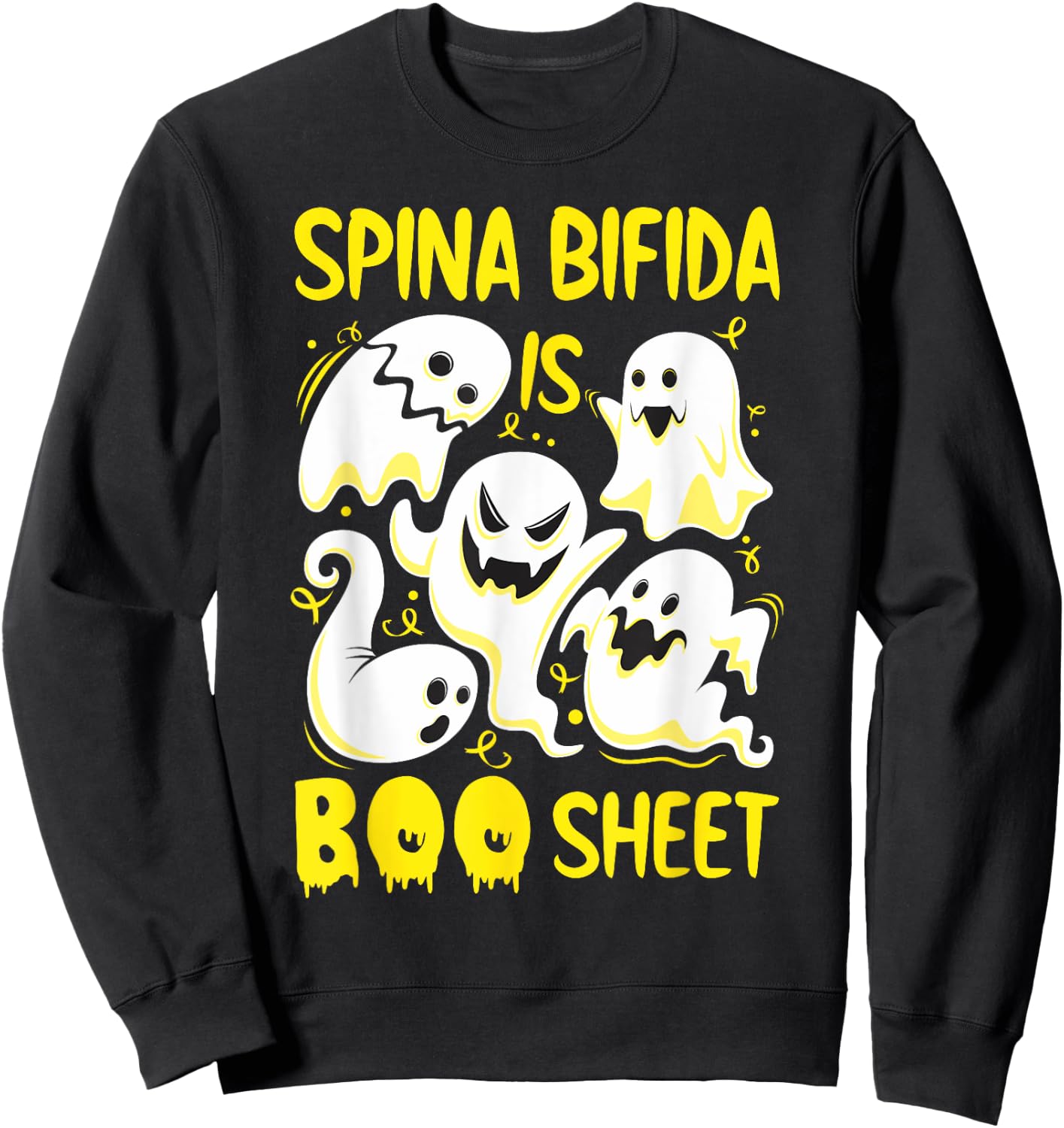 Spina Bifida is Boo Sheet Yellow Boos Funny Halloween Ghost Sweatshirt - Sweatshirt | Black