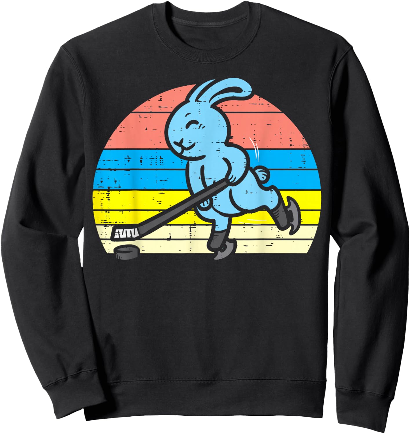 Easter Bunny Playing Ice Hockey Retro Sports Men Women Kids Sweatshirt - Sweatshirt | Black