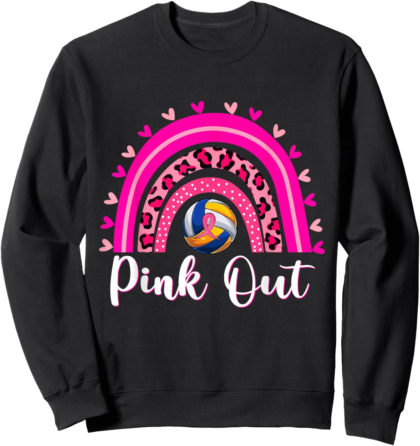 Pink Out Volleyball Lover Rainbow Breast Cancer Awareness Sweatshirt - Sweatshirt | Black