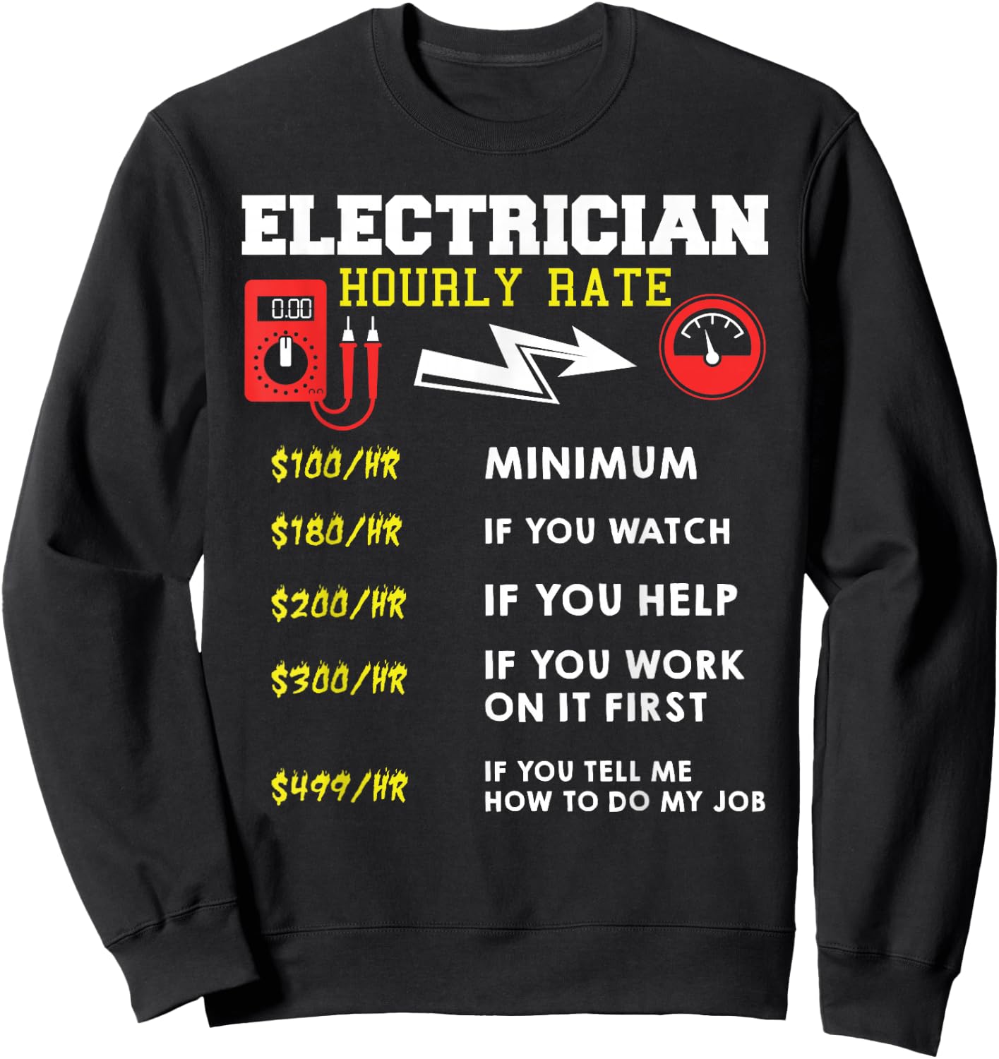 Hourly Rate Gift Electrician | Funny Electrician Sweatshirt - Sweatshirt | Black