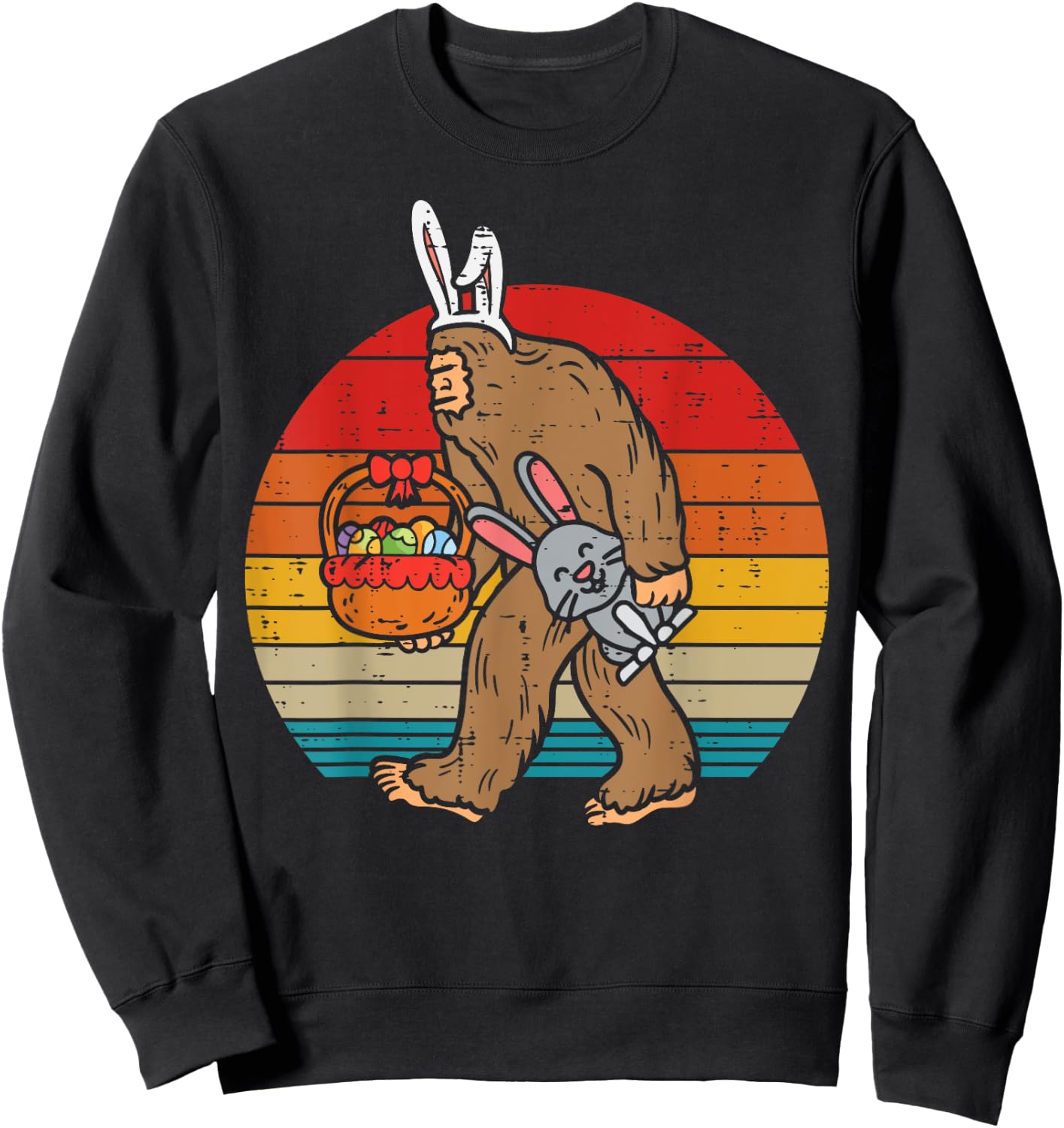 Bigfoot Easter Bunny Eggs Retro Sasquatch Men Women Kids Sweatshirt - Sweatshirt | Black