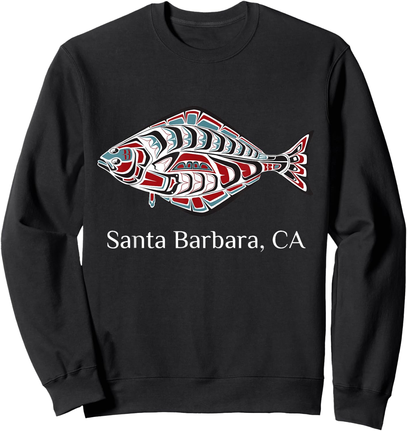 Santa Barbara California Halibut PNW Native American Indian Sweatshirt - Sweatshirt | Black