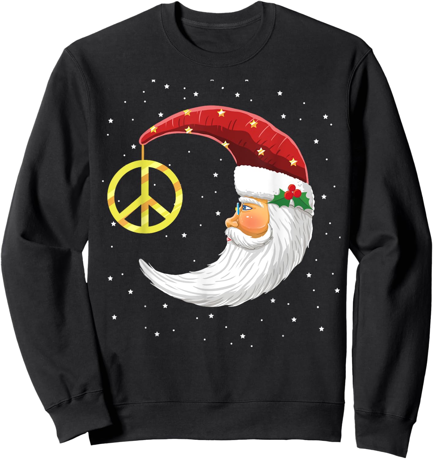 Santa Clause Moon And Star Peace Sign Christmas Dream Sweatshirt - Sweatshirt | Black